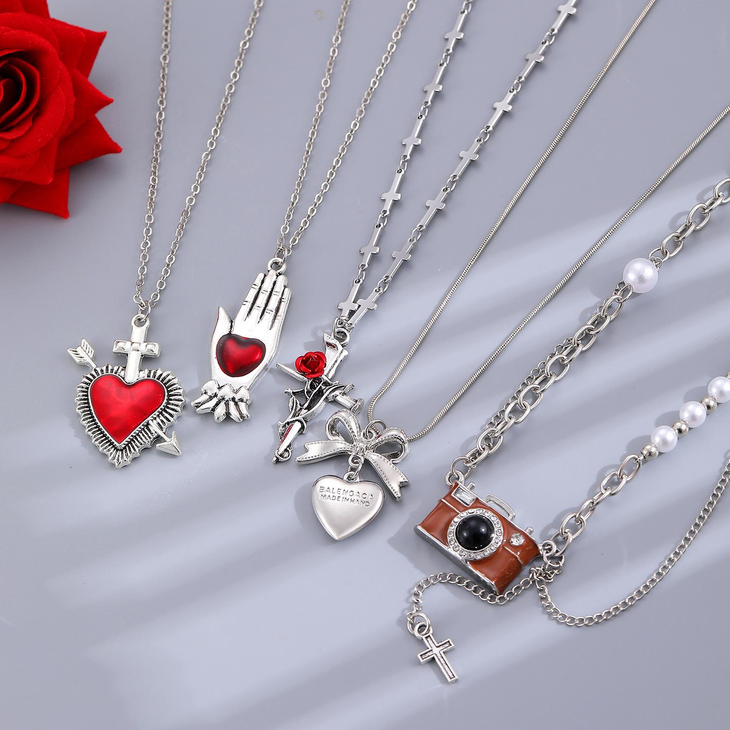 Dark High Grade Cross Arrow Pendant Necklace Rose Collarbone Chain