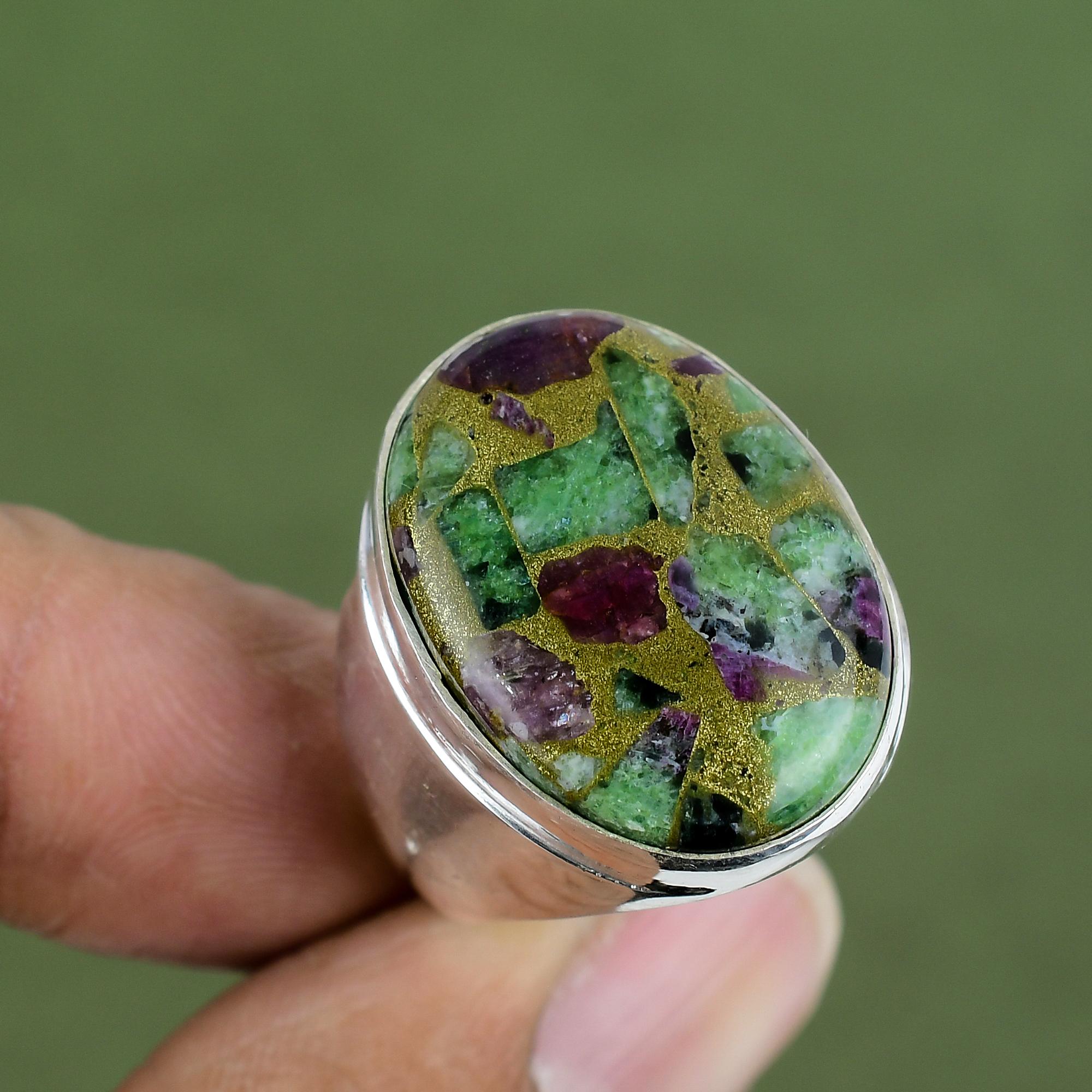 Kupfer Rubin Zoisit Ring 925 Sterling Silber Ring Edelsteinring Handgemachter Silberschmuck Geburtssteinring Hochzeitsgeschenke Erhältlich in Ringgröße