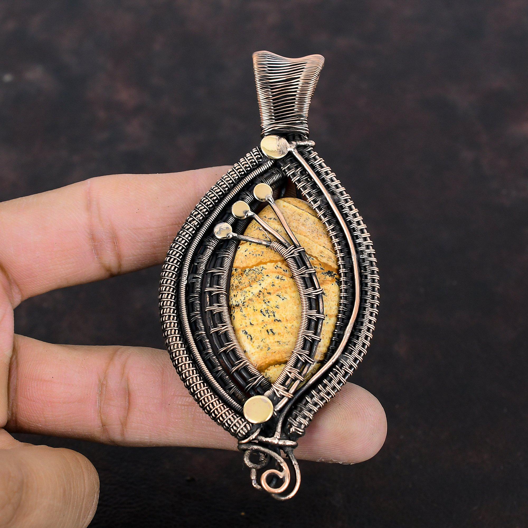 Pandantiv Jasp Imagine Pandantiv Înfășurat în Sârmă de Cupru Pandantiv cu Piatră Prețioasă Bijuterii din Sârmă de Cupru Pandantiv Stil Unic Bijuterii Handmade Cadou Pentru Femei