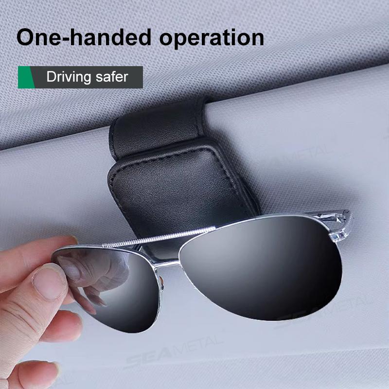SEAMETAL Car Sunglasses Holder Leather Eyeglasses Hanger Sun Visor Glasses Clip Portable Ticket Card Clip Interior Accessories