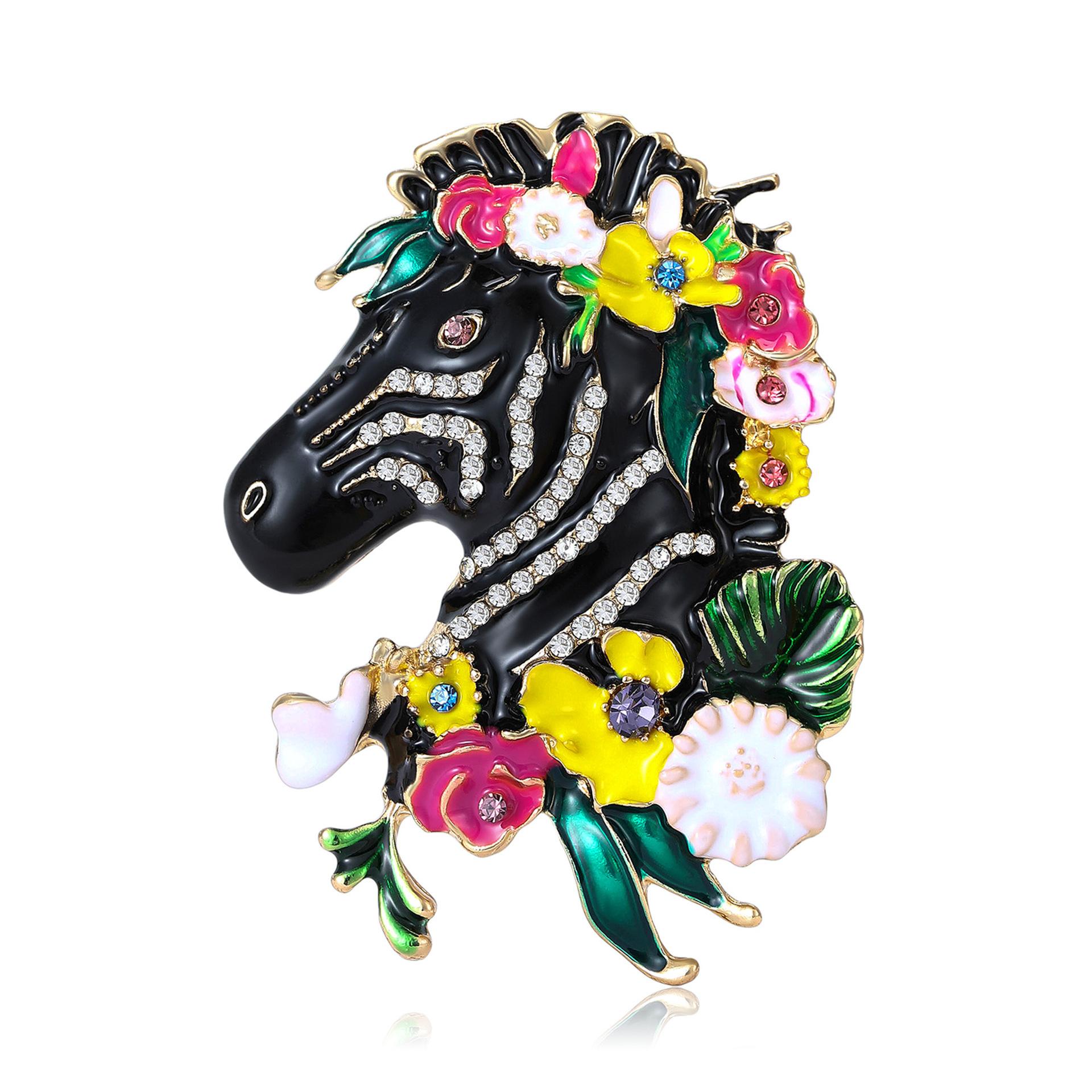 Blomster Zebra Mærker til Kvinder Unisex Emalje Vintage Dyr Kontor Fest Broche Pins Gaver