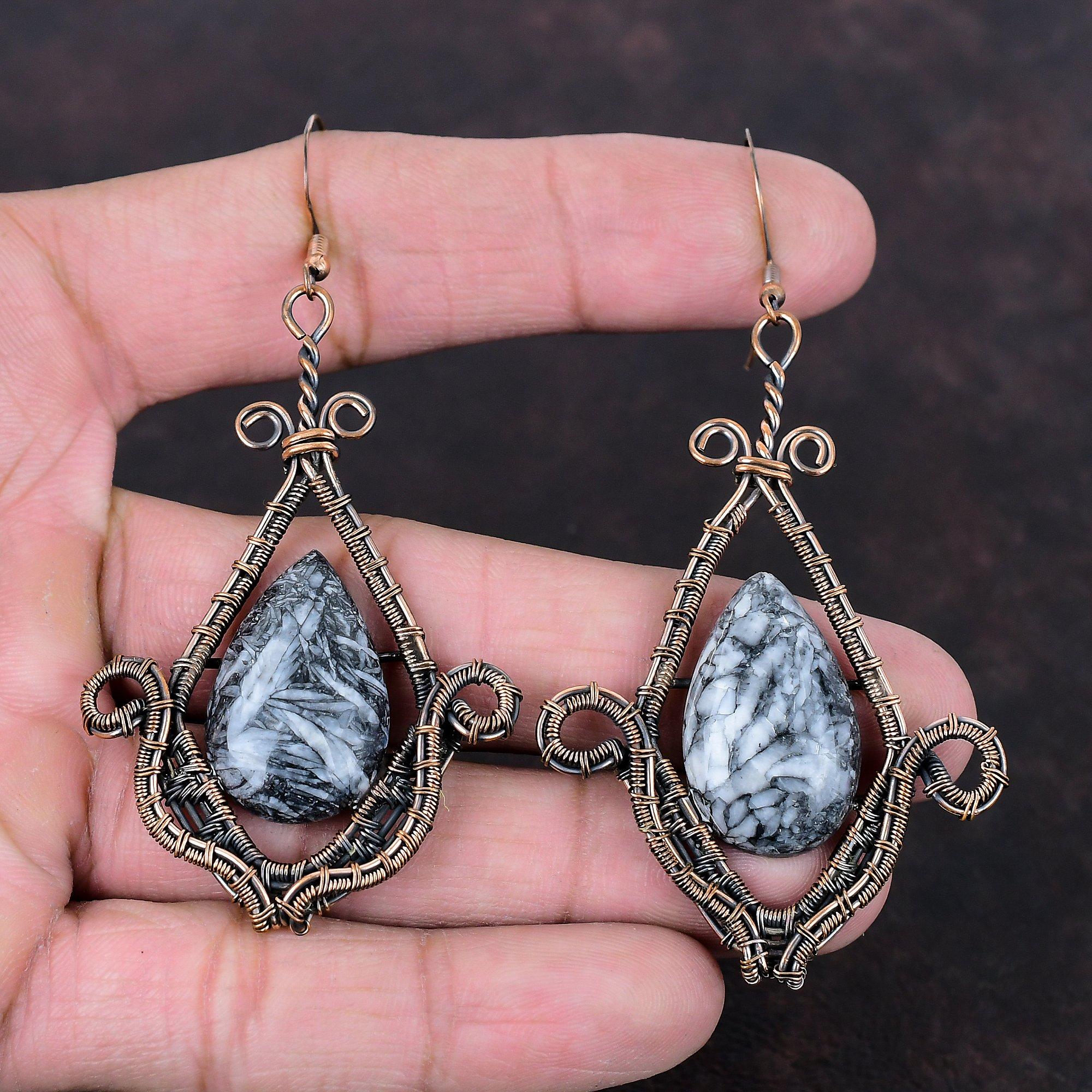 Pinolith Jasper Earring Copper Wire Wrapped Earrings Gemstone Jewelry Handmade Elegant Earring Pinolith Jasper Copper Jewelry Wedding Gift