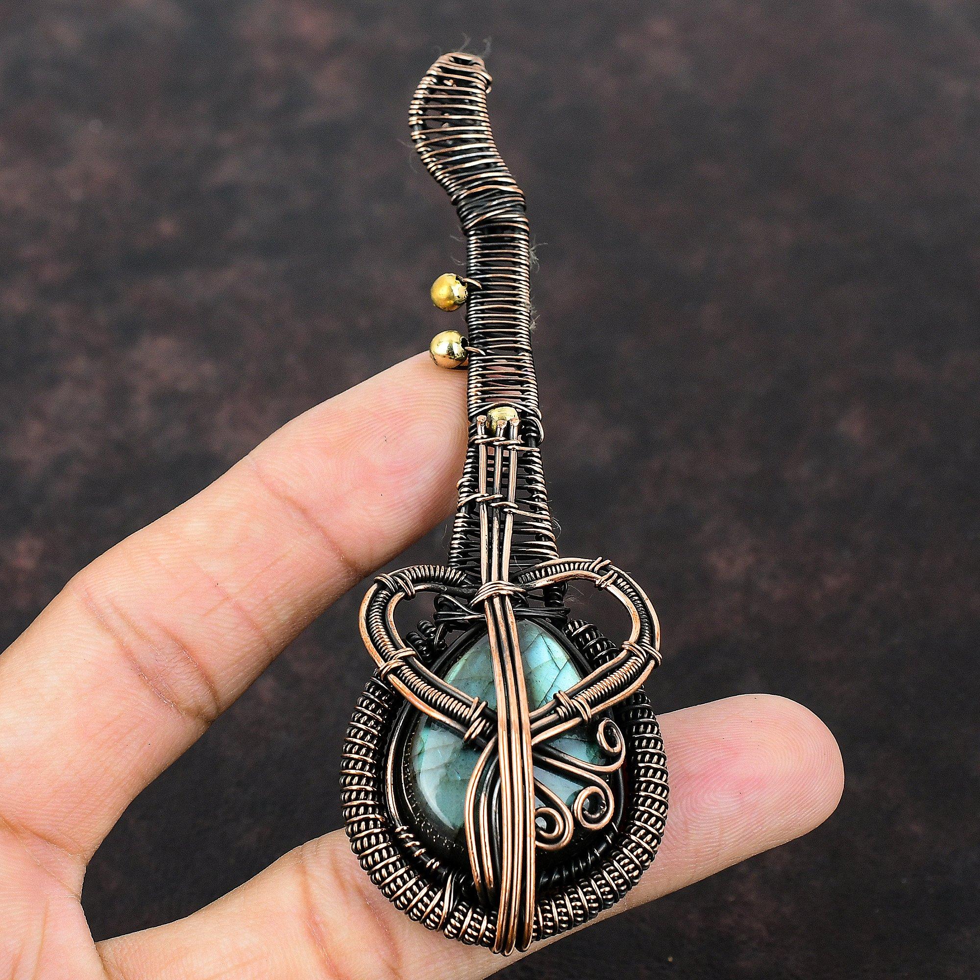 Labradorite Copper Wire Wrapped Pendant Labradorite Jewelry For Women Elegant Gemstone Pendant Handmade Jewelry Guitar Pendant Gift For Girl