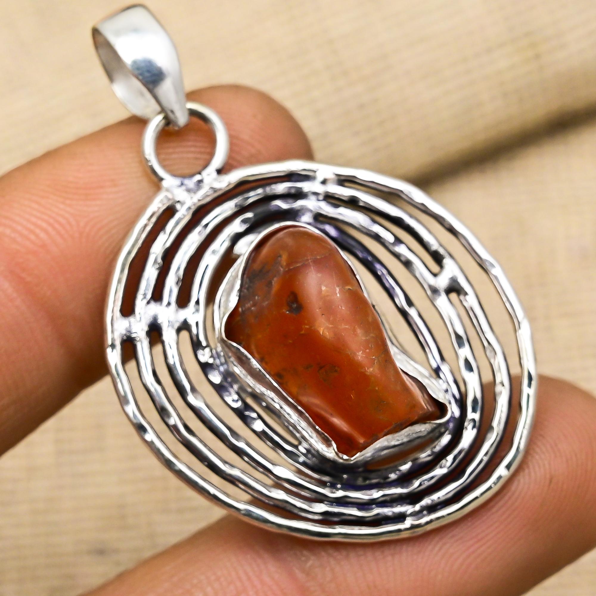 Wonderful Rough Carnelian Gemstone Jewelry 925 Sterling Silver Handmade Pendant
