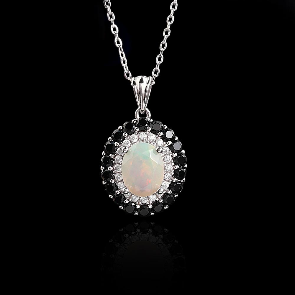 Pandantiv Opal Etiopian Oval Natural Clasic 7*9mm Colier Argint Sterling 925 Bijuterii Fine pentru Femei Cadou Aniversar și de Petrecere