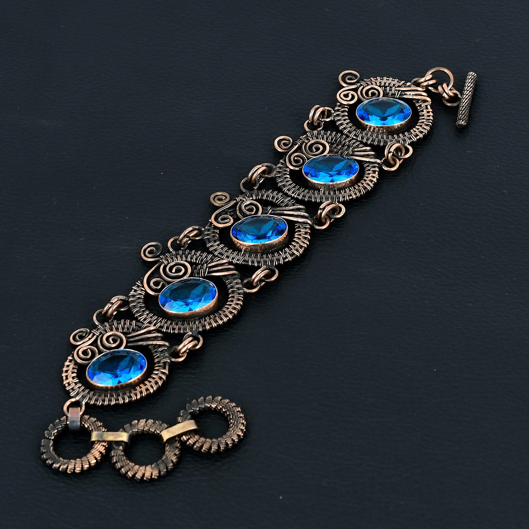 Unique Tanzanite Gemstone Handmade Pure Copper Wire Wrapped Bracelet Jewelry