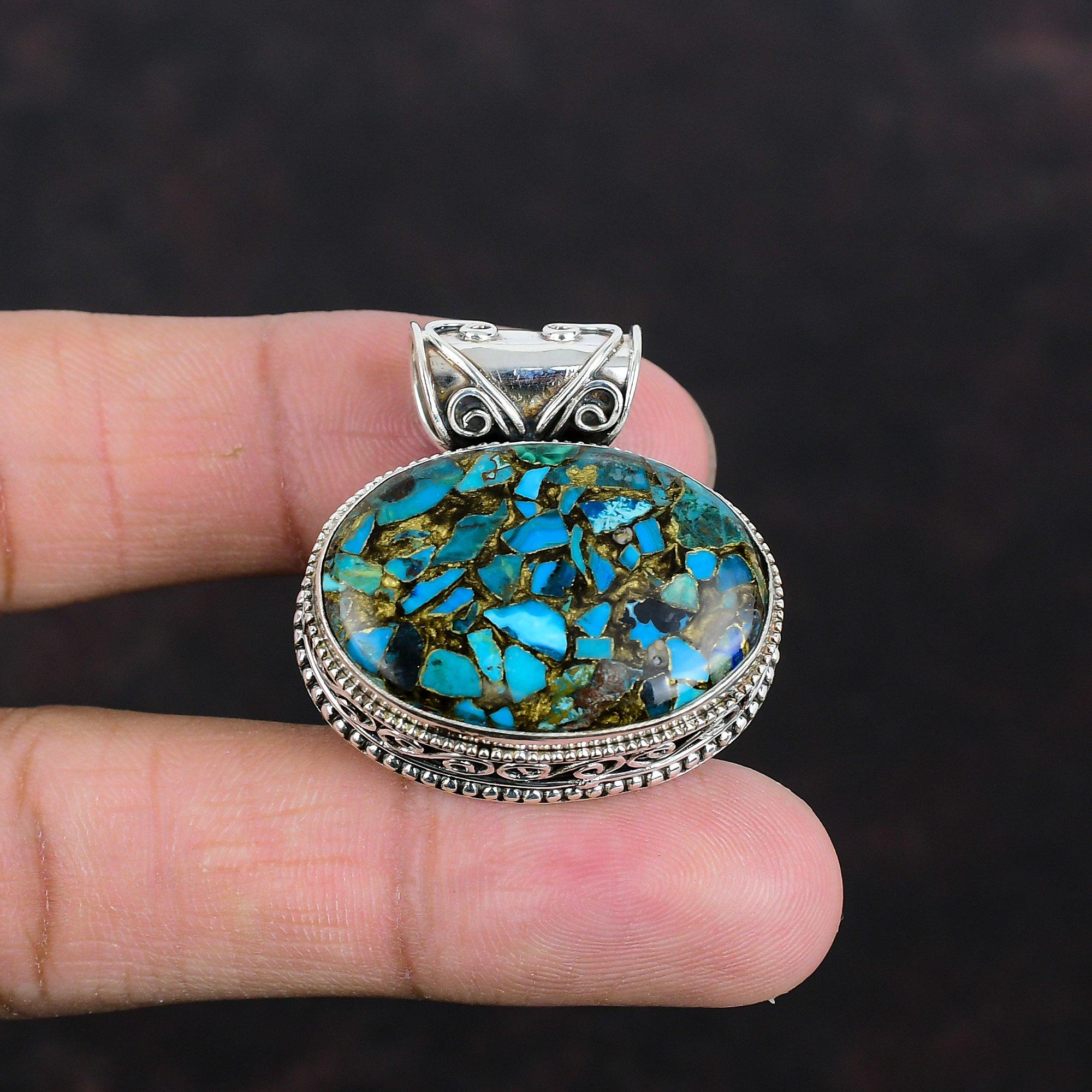 Copper Chrysocolla Pendant 925 Sterling Silver Pendant Handmade Gemstone Pendant Vintage Jewelry Gifts For Her Unique Pendant Silver Jewelry