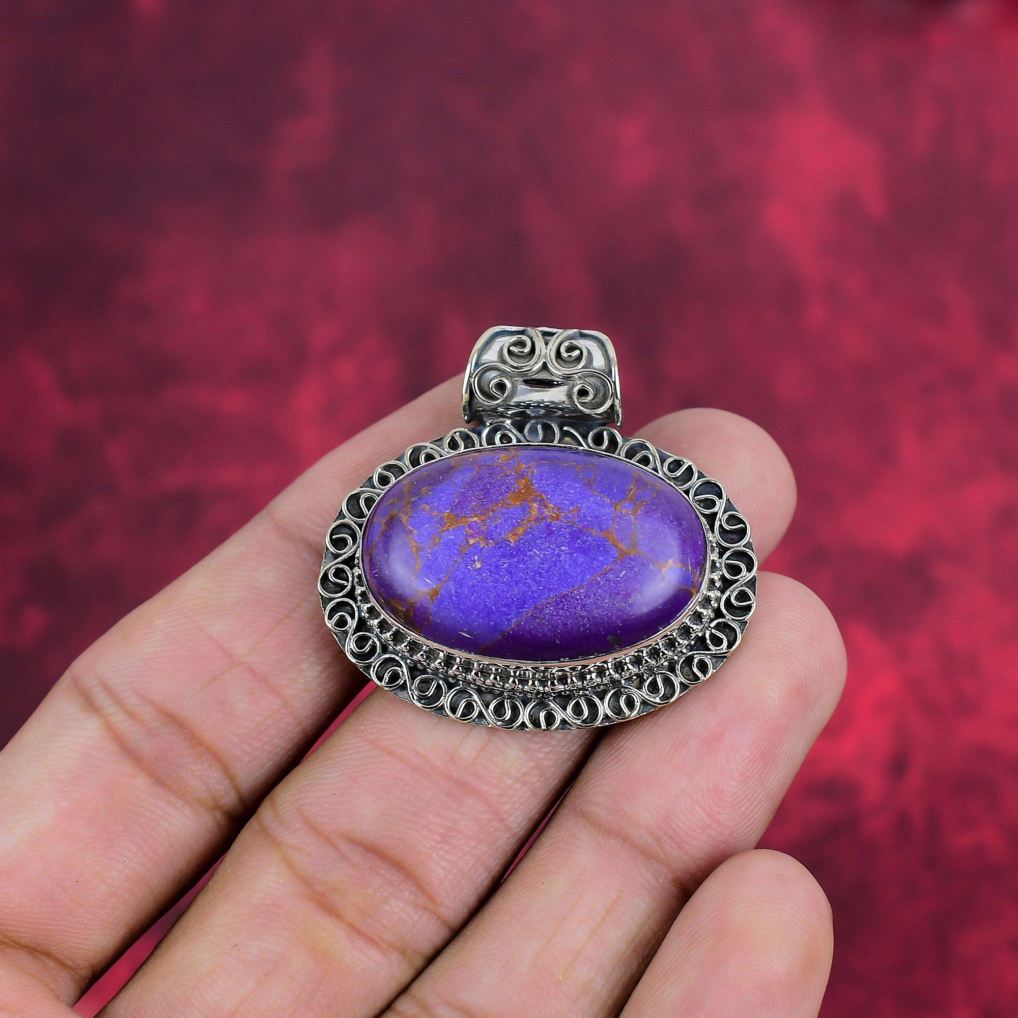 Purple Copper Turquoise Pendant, 925 Sterling Silver Pendant Jewelry, Gift For Women Handmade Pendant Gemstone Jewelry