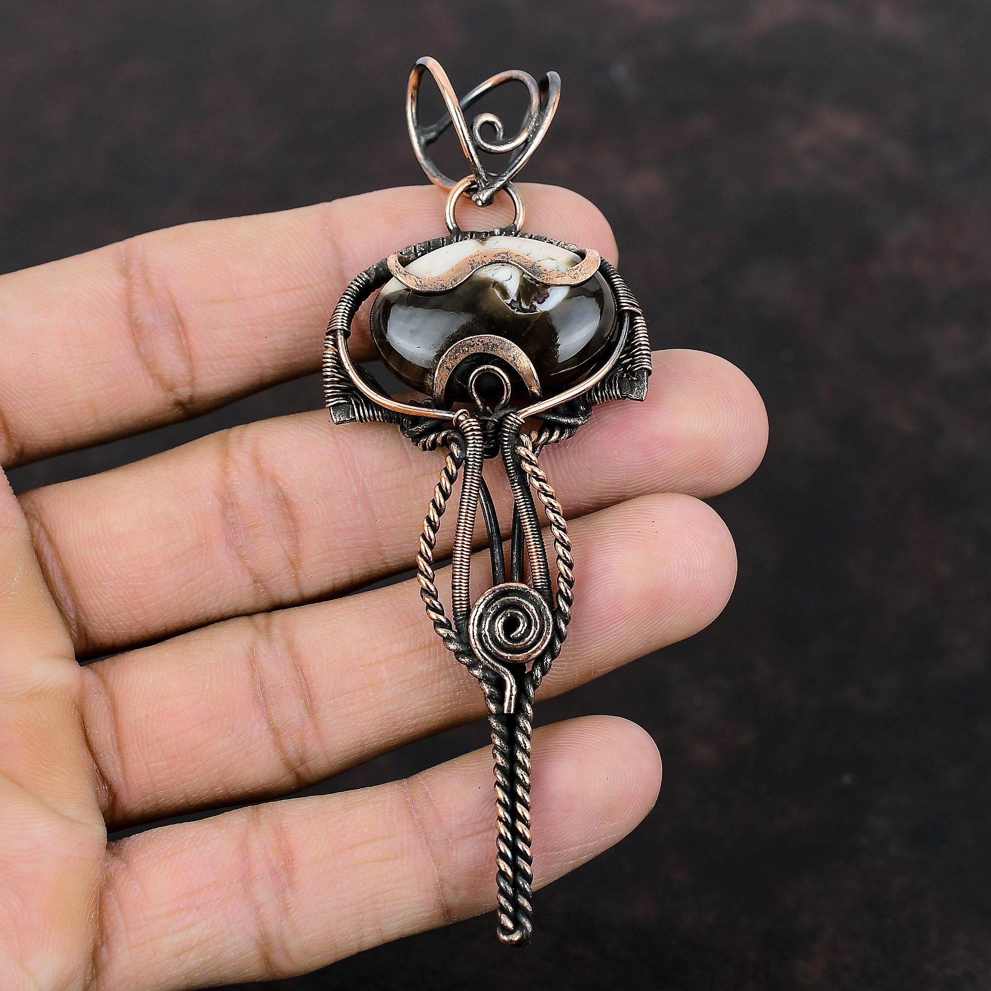 Peanut Wood Jasper Pendant Copper Wire Wrapped Pendant Real Gemstone Handmade Pendant Copper Jewelry Gift For Mom Peanut Wood Jasper Jewelry