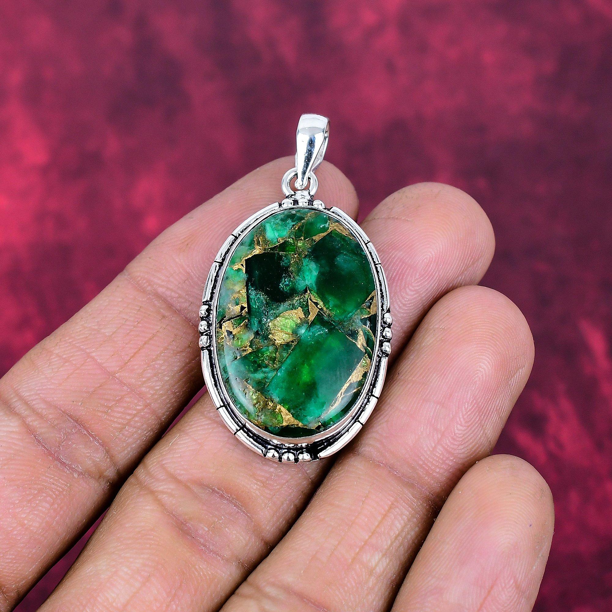 Copper Malachite Jewelry, 925 Solid Sterling Silver Pendant Handmade Gemstone Jewelry, Gifts For Wife Brand New Pendant
