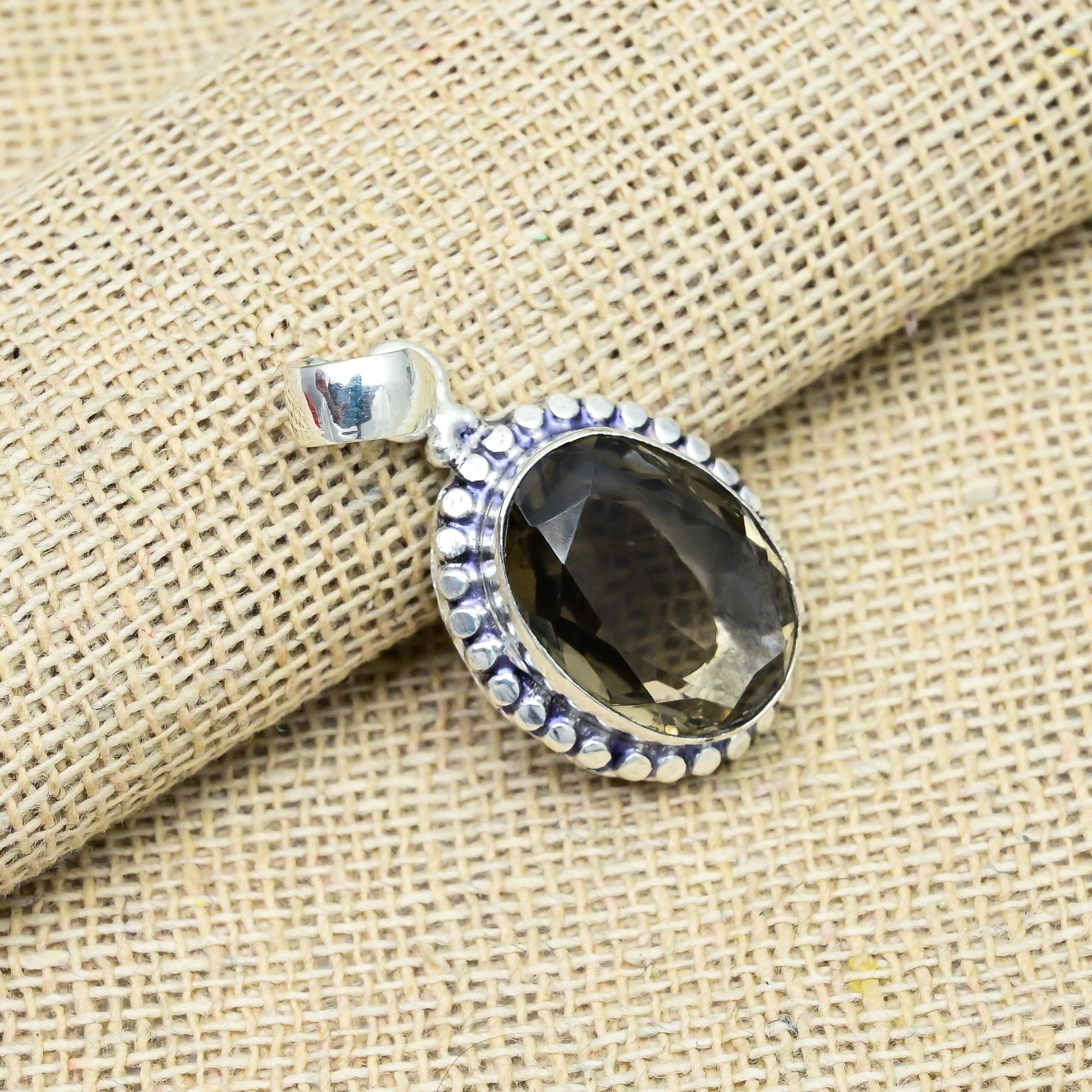 Smoky Topaz Gemstone Jewelry 925 Sterling Silver Jewelry Pendant For Wedding Gift