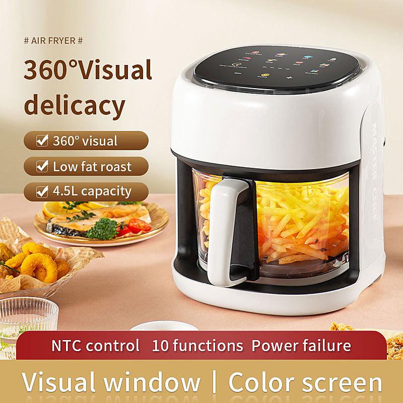 Intelligenter 4,5L Glas-Heißluftfritteuse – Sichtbares Garen, Leicht zu reinigen, Multifunktionaler All-in-One Elektrischer Frittierer für Zuhause