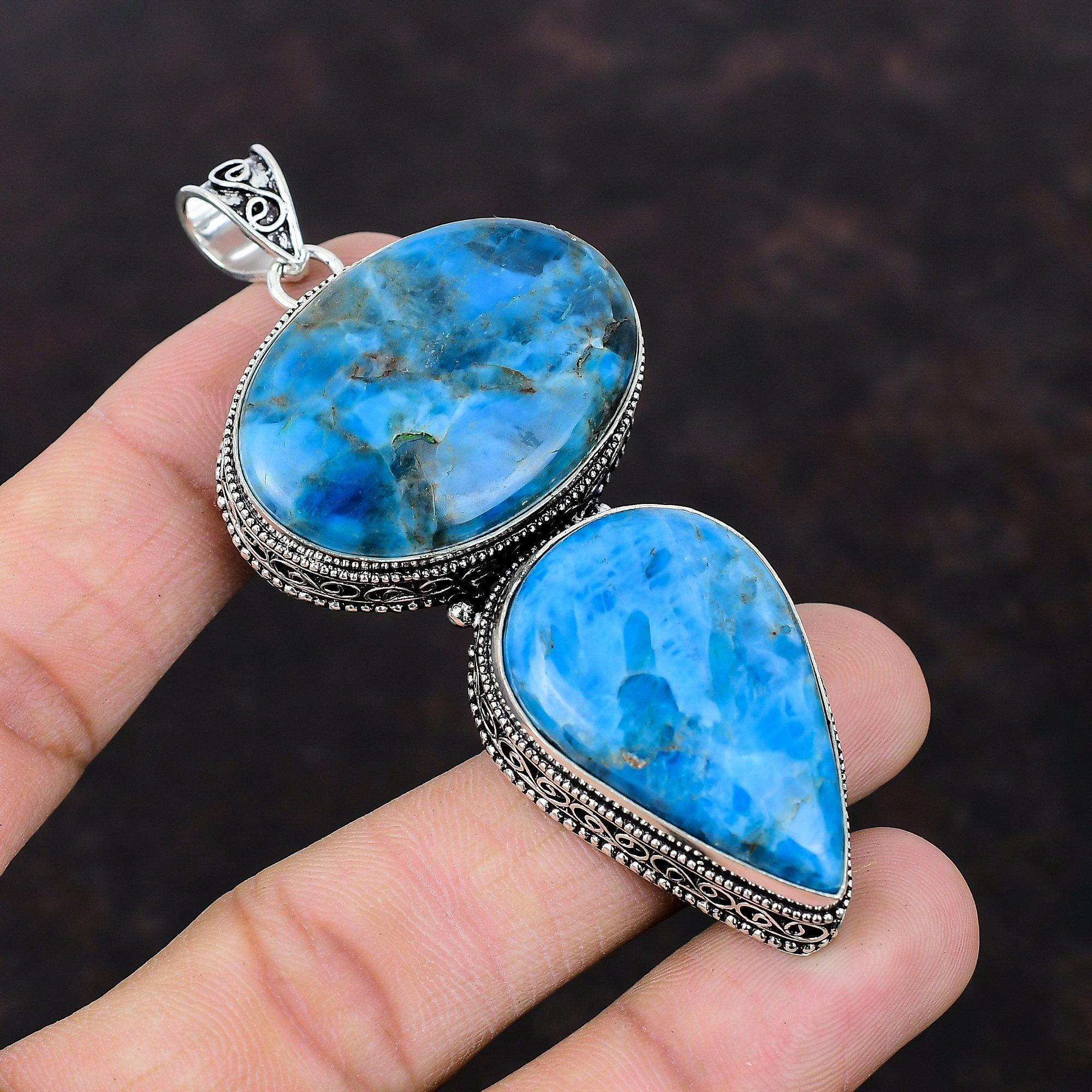 Neon Apatit Edelstein Anhänger Sehr hübscher Vintage Anhänger 925 Sterling Silber Anhänger handgemachter Anhänger Neon Apatit Schmuck Anhänger als Geschenk