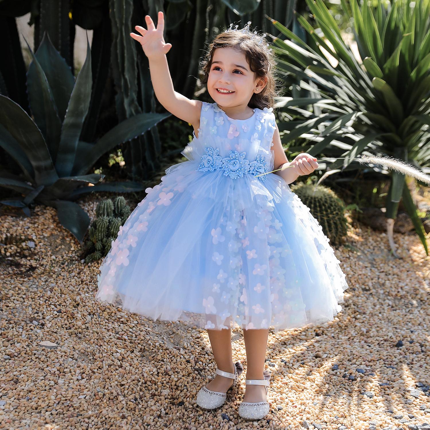 Flower Girl Baby Wedding Dress Fairy Petals Children's Clothing Girl Party Dress Kids Clothes Fancy Teenage Girl Gown 0 1 2 3 Years