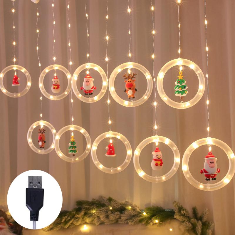 USB Elk Snowman Curtain String Lights Christmas Fairy Garland LED Lights for New Year Wedding Party Home Bedroom Decoration