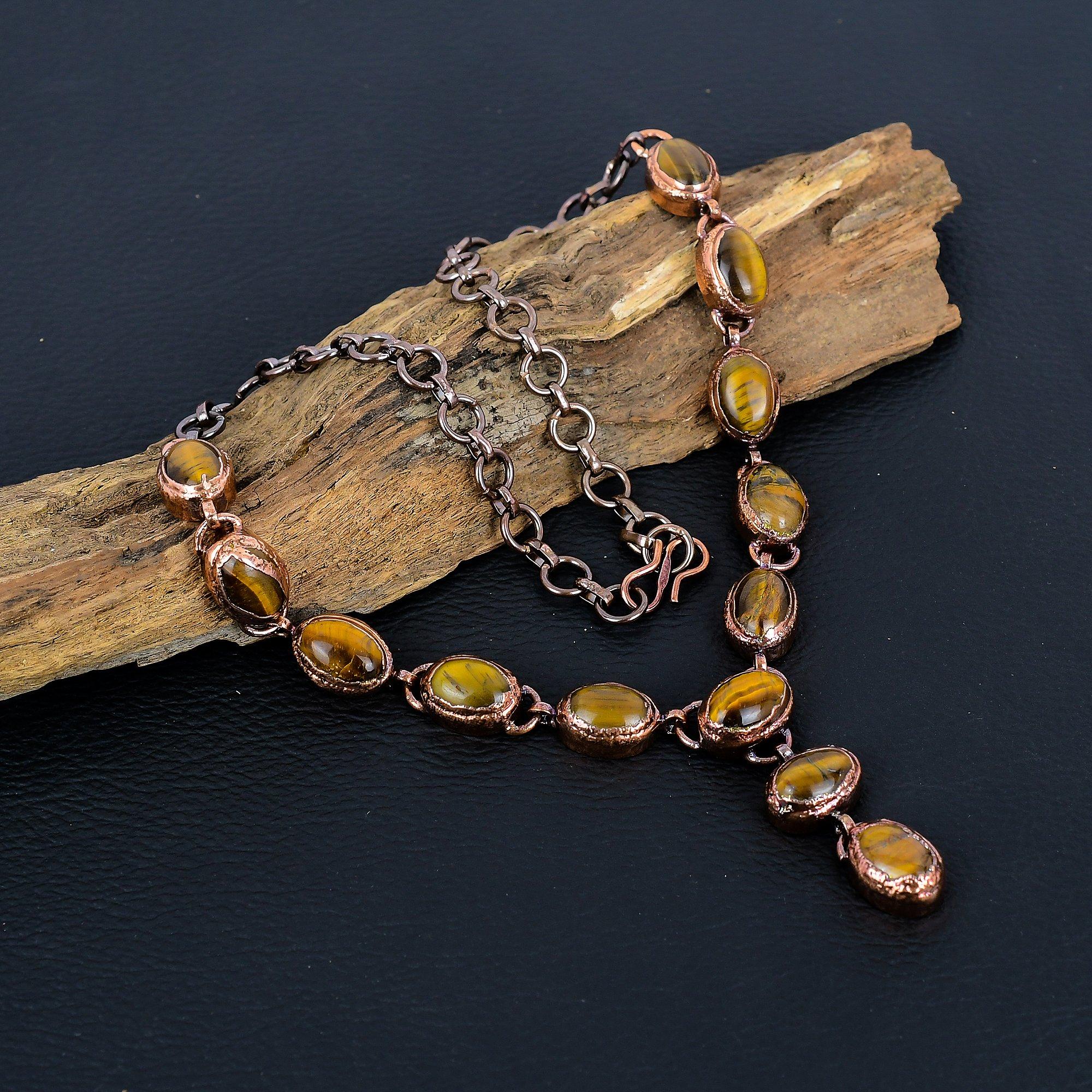 Tiger's Eye Gemstone Handmade Copper Electroformed Jewelry Wonderful Adjustable Necklace For Love