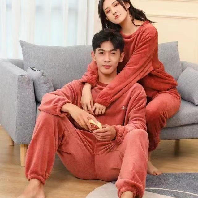 Warm and Cozy Coral Fleece Casual Loose Couple Autumn and Winter Women's Clothing Thick Furry and Plush Suit