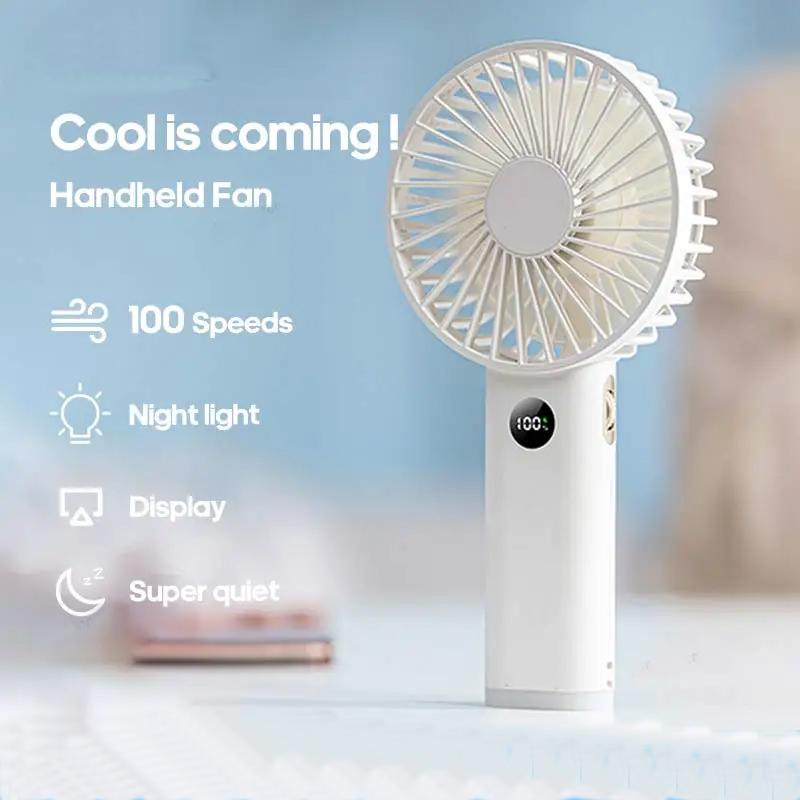 Handheld Fan Portable Mini USB Hand Fan 3600mAh Rechargeable Stepless Speed Control Display Nightlight