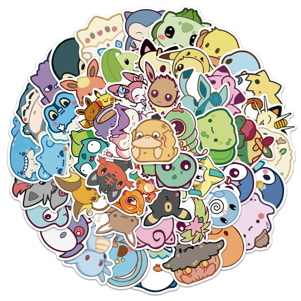 50ks/set PVC vodotěsná samolepka s roztomilými kreslenými seriály Pokémon