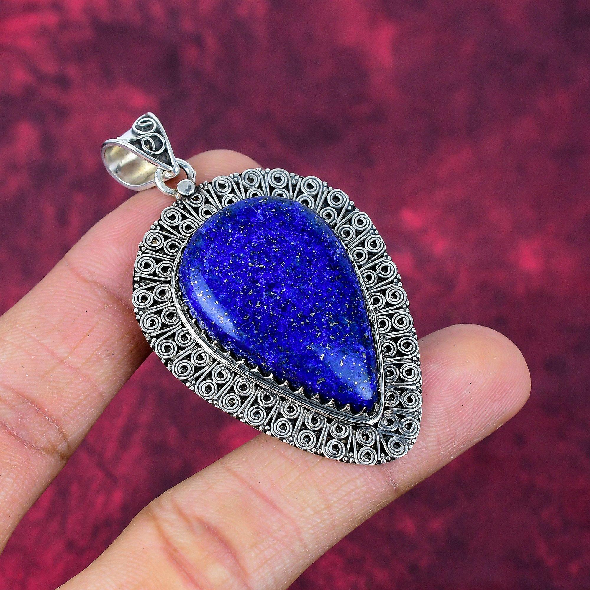 Lapislazuli-Anhänger, handgefertigter Edelsteinschmuck, 925er Sterlingsilber-Anhänger, einzigartiger Design-Schmuckanhänger