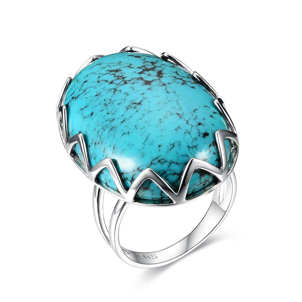 New Natural Blue Turquoise Oval 20*30mm Big Gemstone Ring 925 Sterling Silver Woman Fine Jewelry Anniversary Gift