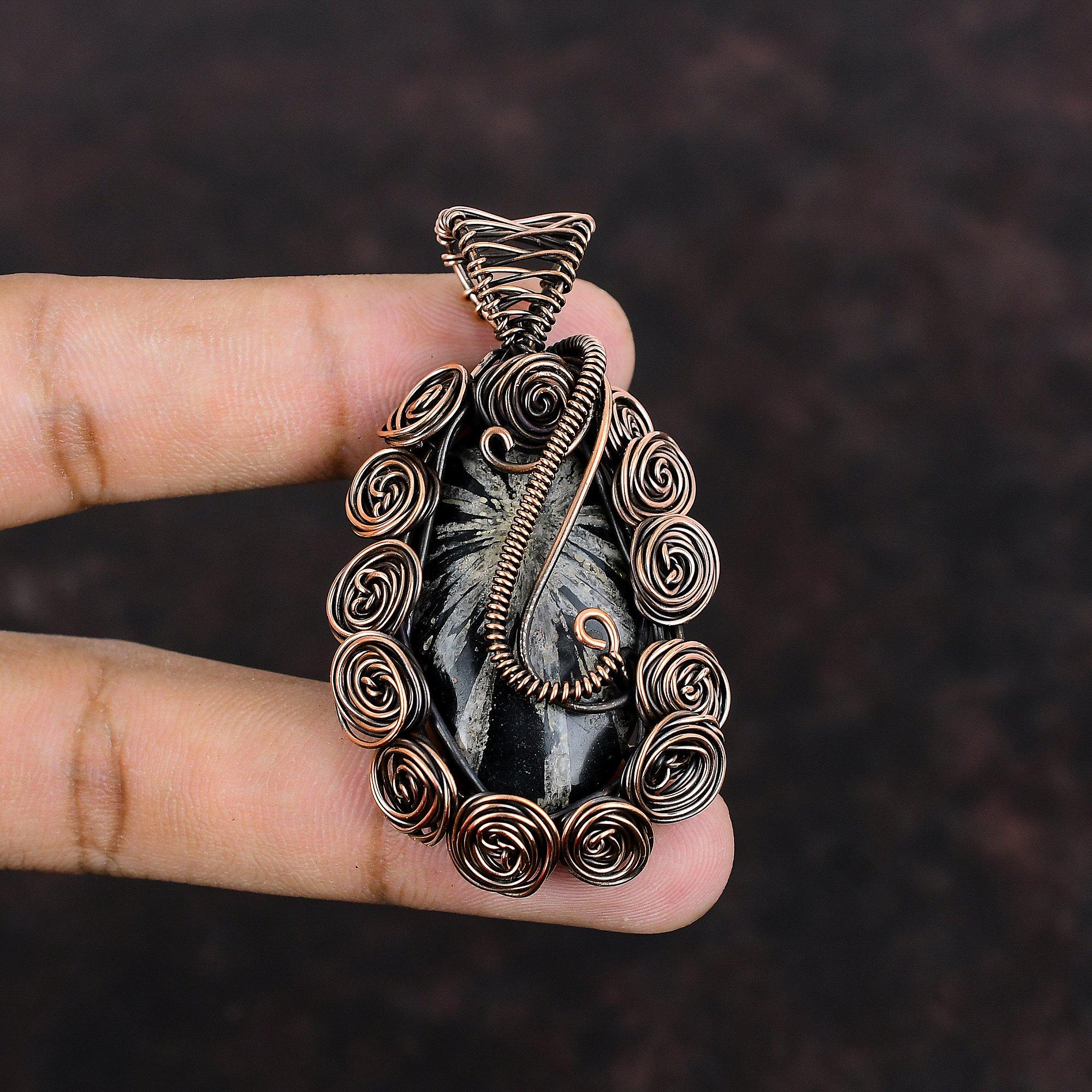 Chrysanthemum Gemstone Pendant Copper Wire Wrapped Pendant Copper Jewelry Handmade Pendant Gift For Her Stylish Pendant Wire Wrapped Jewelry
