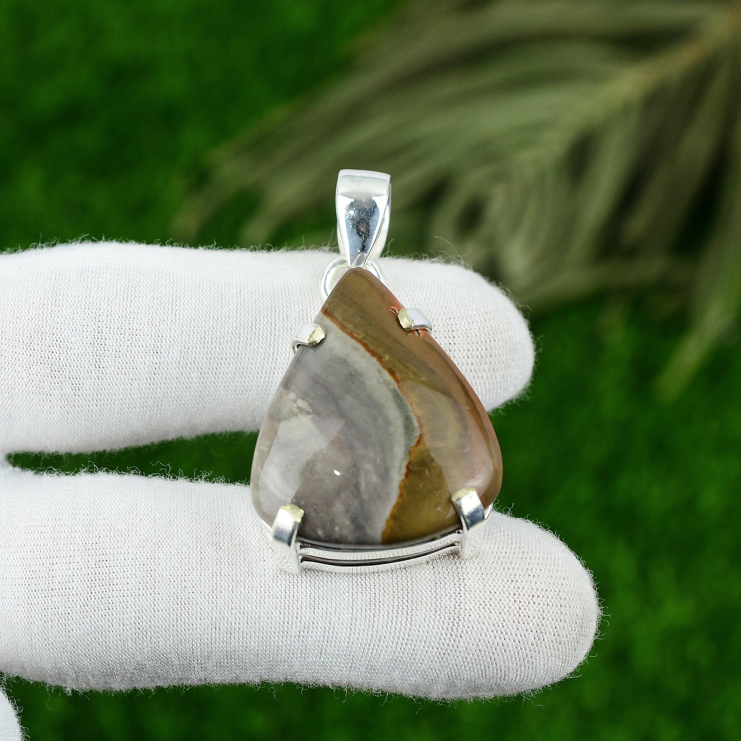 Naturalny Polichromowany Jaspis Wisiorek z Kamienia Szlachetnego Srebro Próby 925 Biżuteria Indyjska