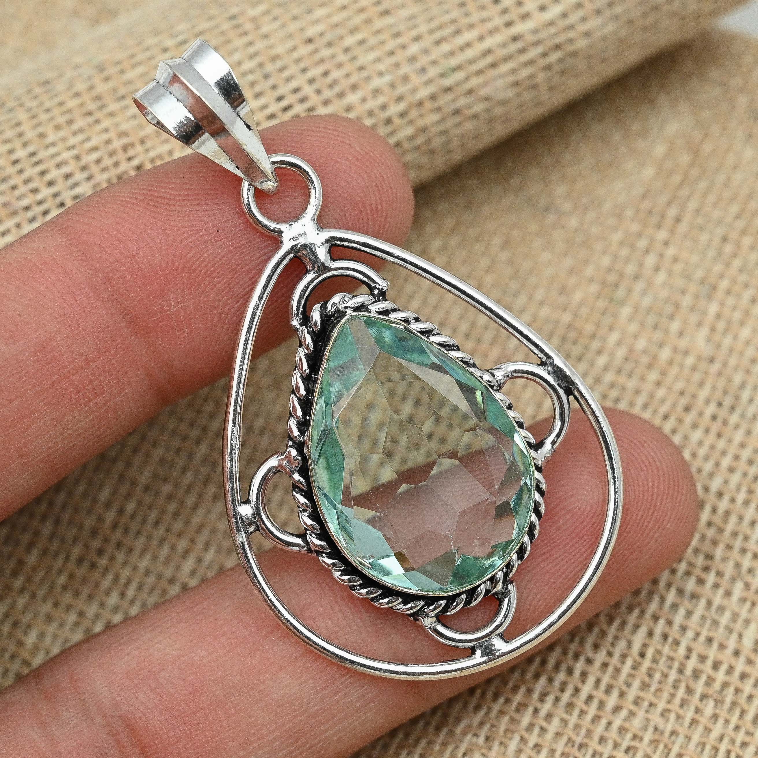 Grüner Amethyst Edelstein Schmuck 925 Sterling Silber Handgefertigter Anhänger für Frauen Geschenk