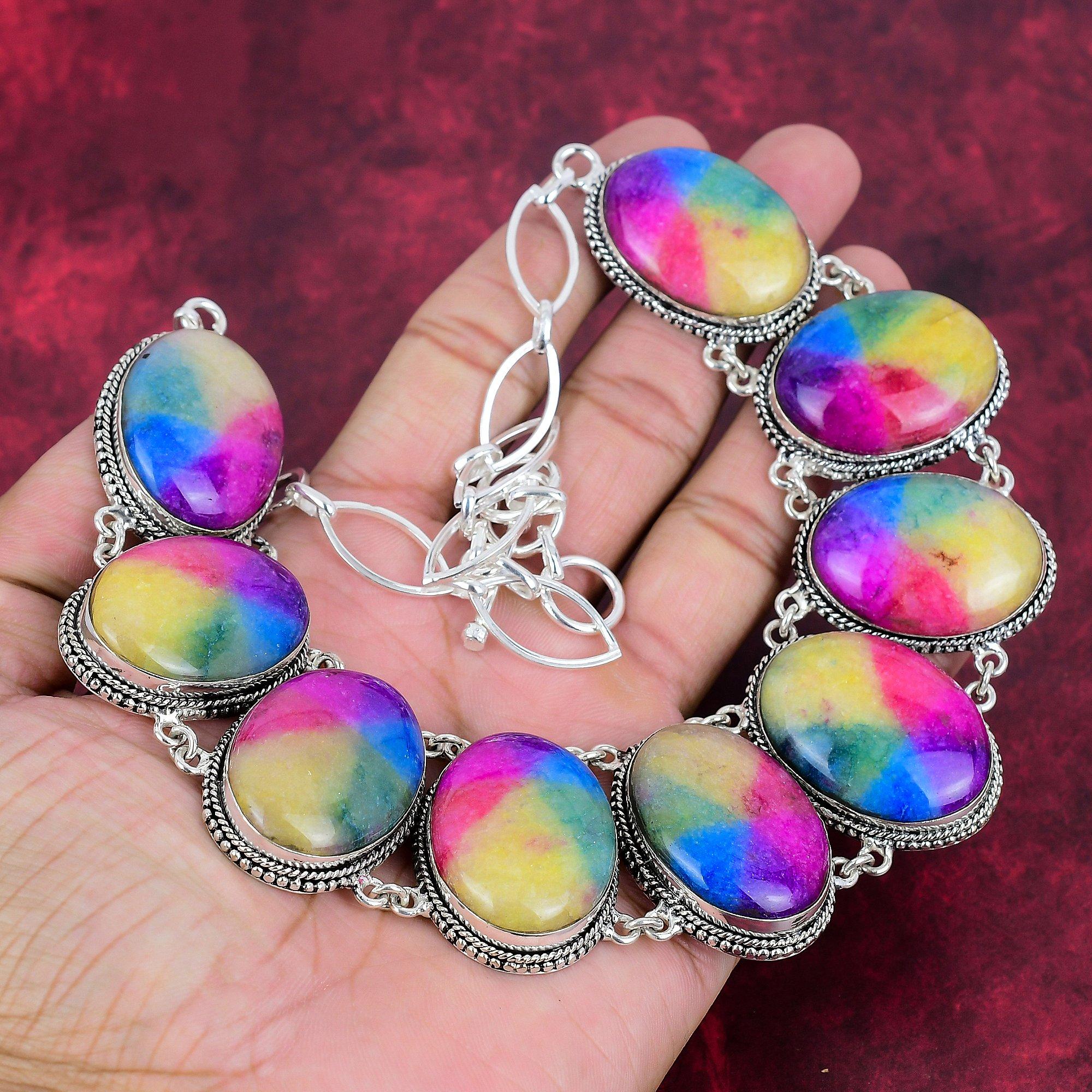 Rainbow Solar Quartz 925 Solid Sterling Silver Necklace with Adjustable Chain, Handmade Gemstone Jewelry Necklace For Thanksgiving