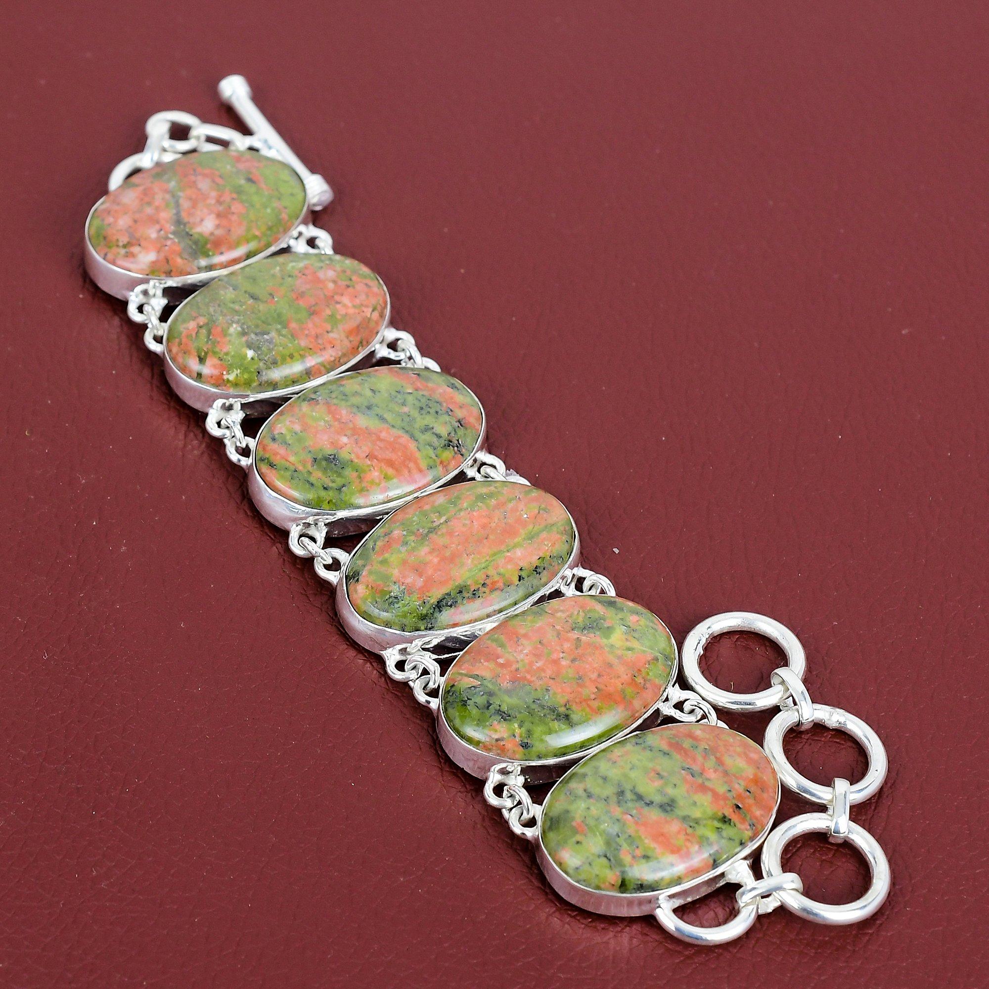 Unakite Gemstone Bracelet 925 Sterling Silver Bracelet Adjustable Chain Bracelet Antique Jewelry Handmade Amazing Bracelet Anniversary Gifts