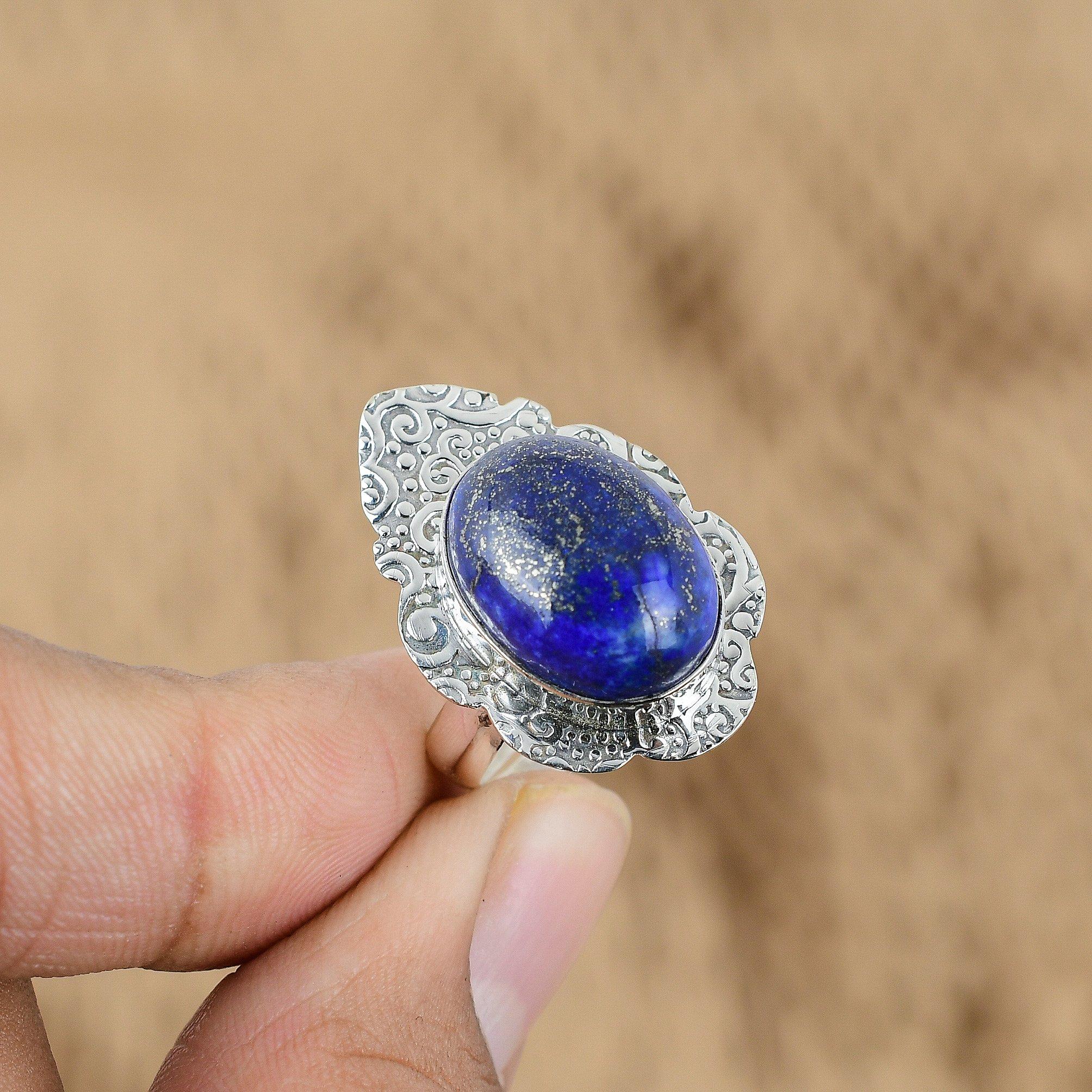 Mothers day Sale Lapis Lazuli Gemstone Anniversary New Ring Jewelry 925 Silver