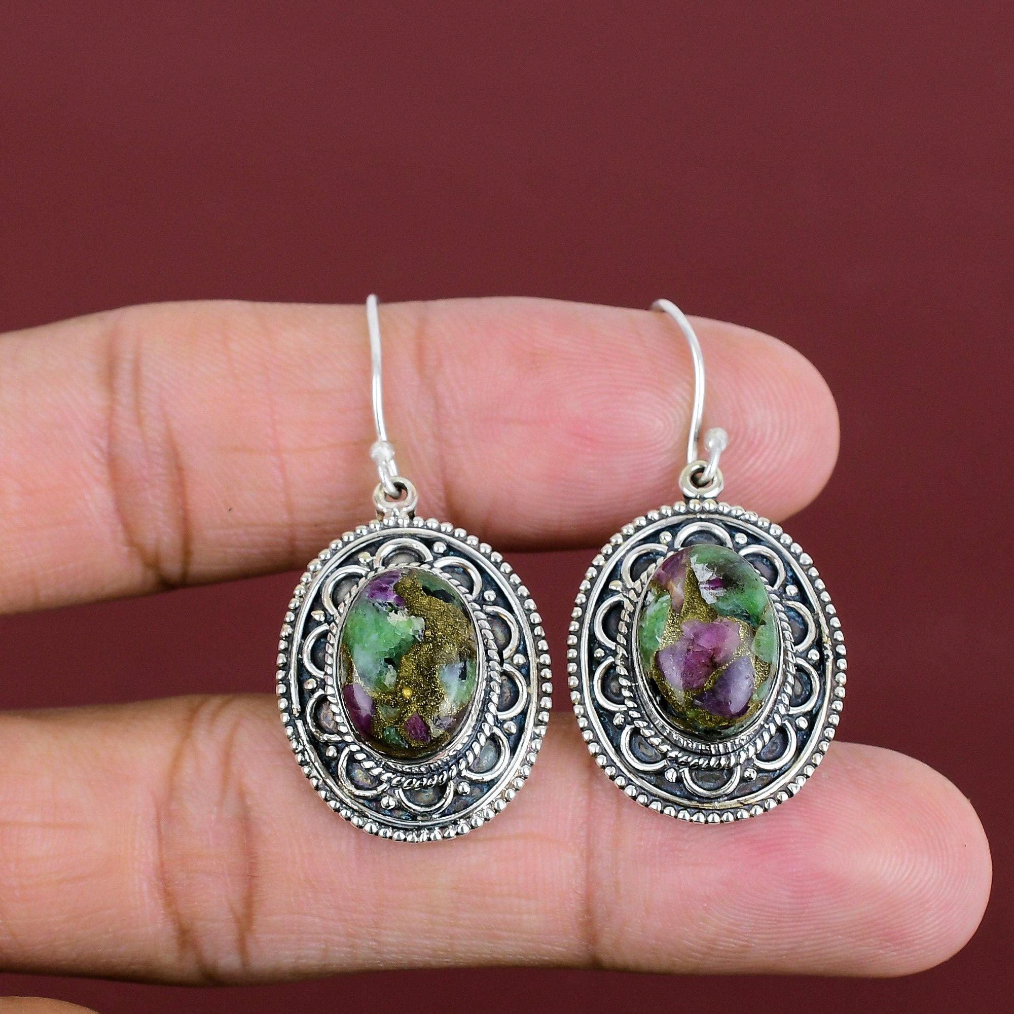 Copper Ruby Zoisite Earring Vintage Earrings Handmade Jewelry 925 Sterling Silver Earring Gemstone Earring Gifts For Mom Birthstone Jewelry