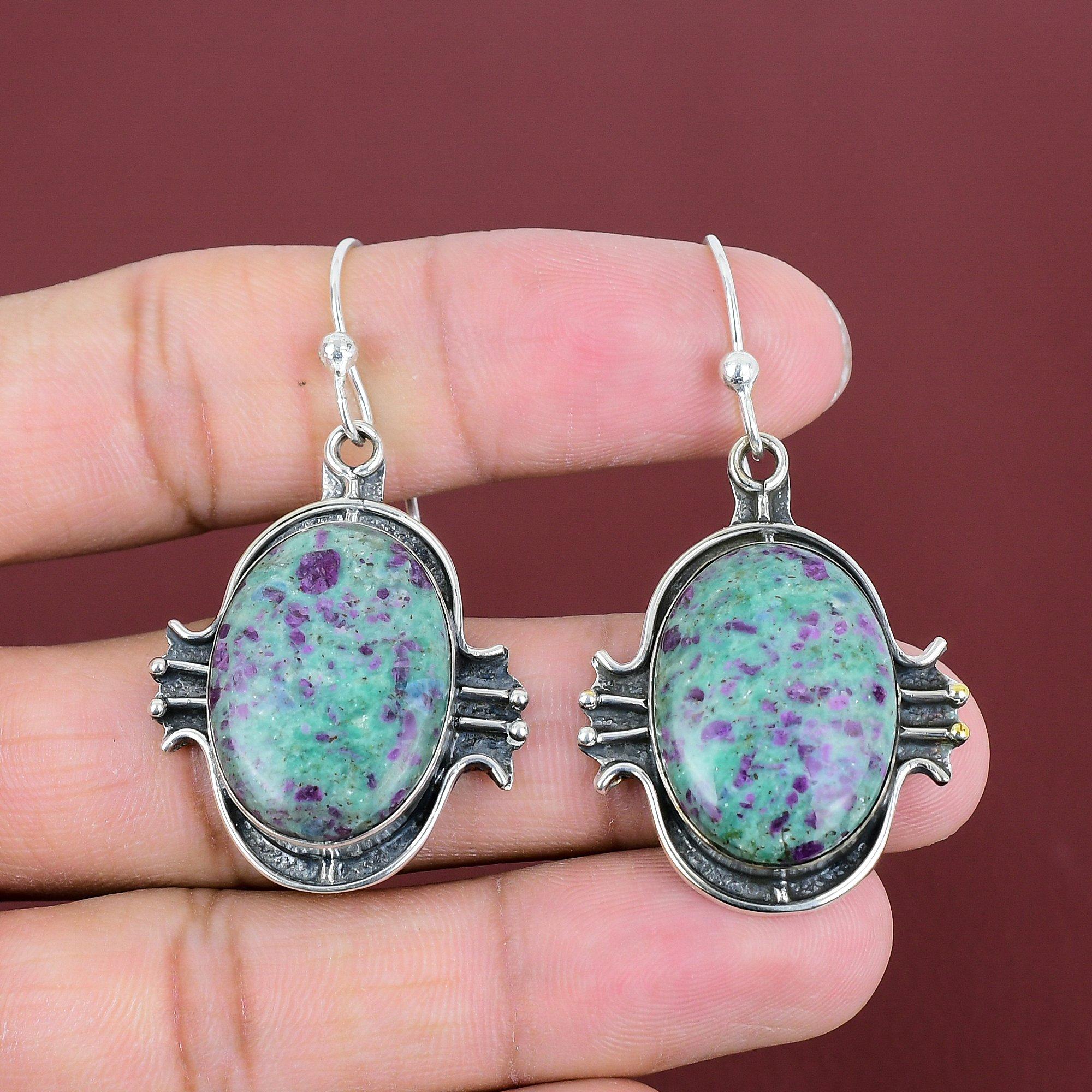 Ruby Fuchsite Earrings Genuine Gemstone Earring 925 Sterling Silver Earrings Elegant Jewelry Handmade Earring Gifts For Women Silver Jewelry