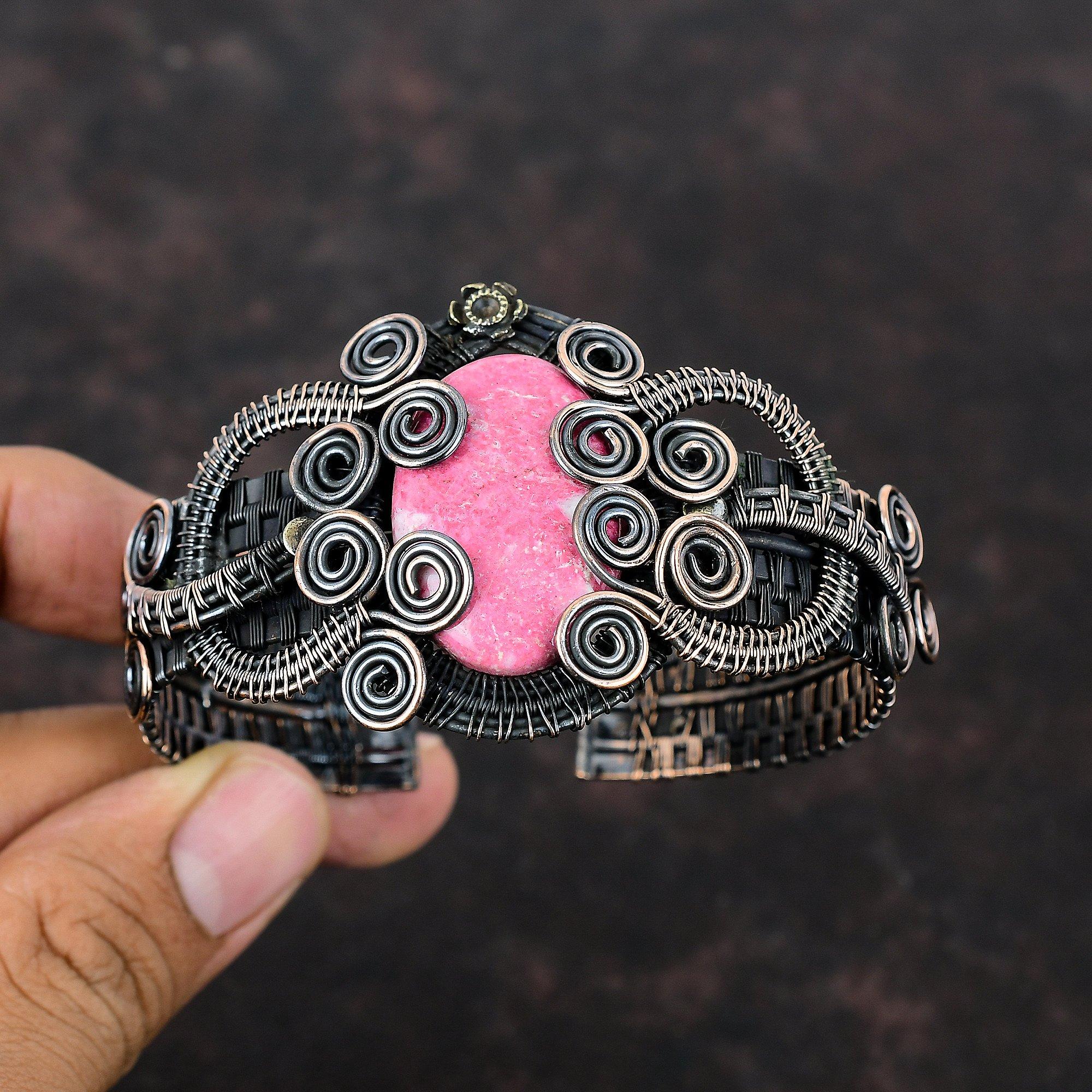 Thulite Bangle Copper Wire Wrapped Jewelry Adjustable Cuff Bracelet Handmade Bracelet Gemstone Jewelry Copper Wire Wrap Bangle Gift For Him