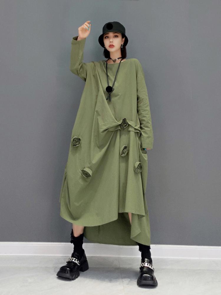 Xitao Vintage Floral Patchwork-kjole Kvinner Uformell Trendy Mote Ny koreansk stil O-halskrage Langermet Elegant WMD2728