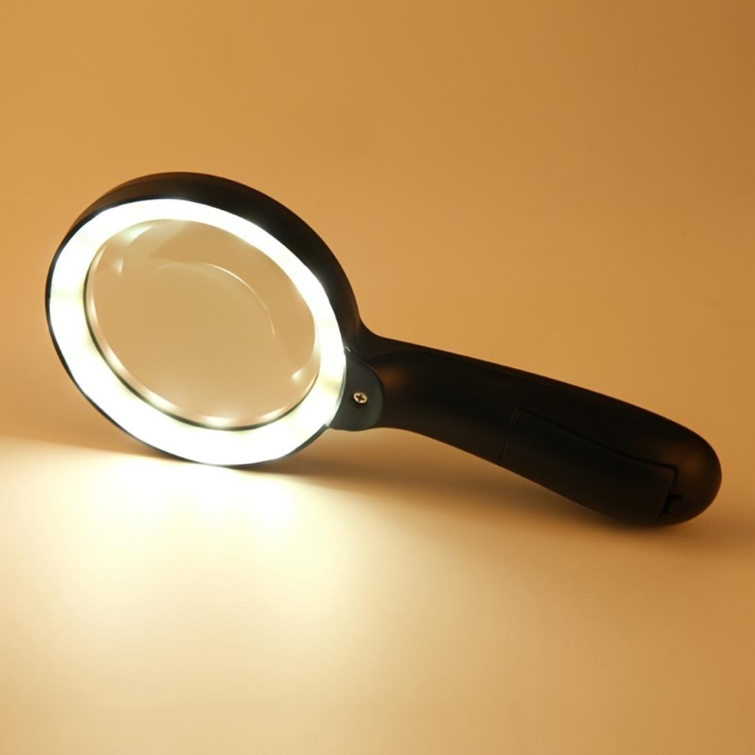 10násobná ruční lupa s 12 LED světly, 90mm HD čočka, přenosná lupa pro čtení knih a novin