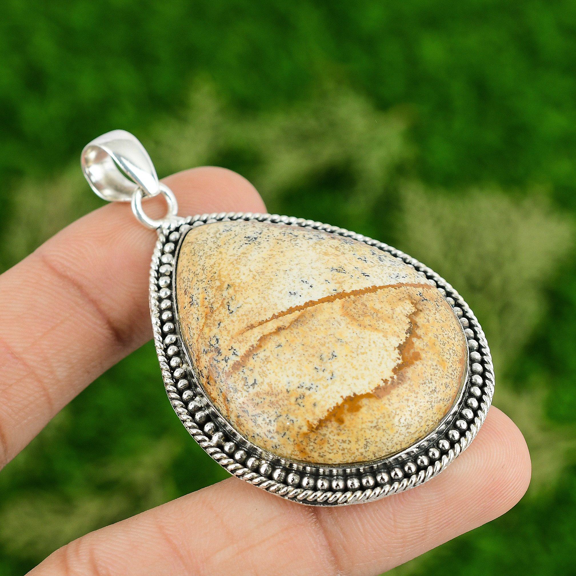 Sisters Day Deal Sterling Silver Natural Picture Jasper Trendy Pendant Jewelry