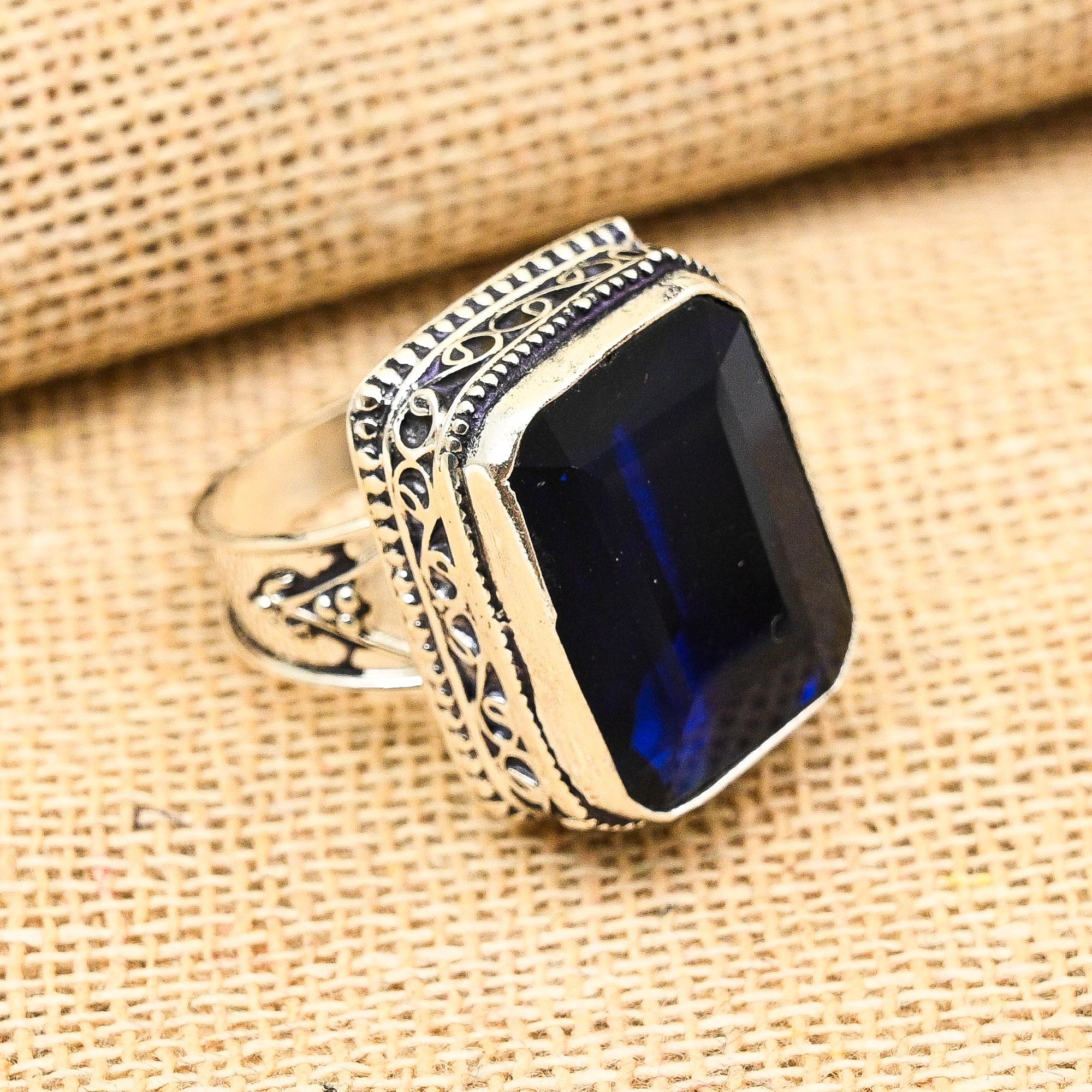 Underbar Blå Safir Ädelsten Handgjord Massiv 925 Sterling Silver Ring Smycke