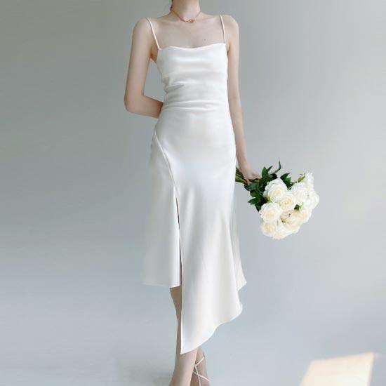 Satin Suspender Dress for Women Summer Sexy Club Party Evening Dress Elegant Fashion Female Clothing White Black