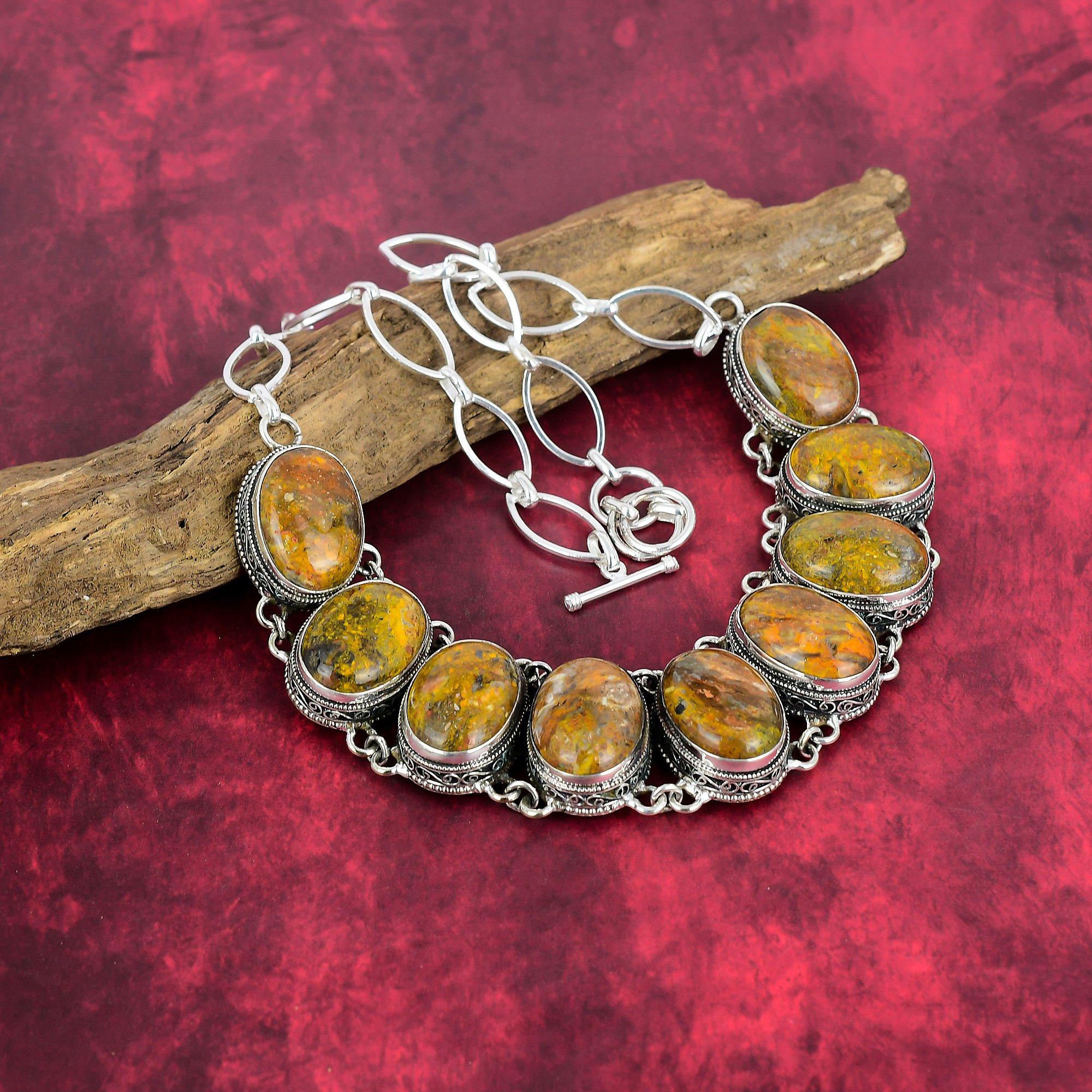 Bumblebee Jasper Handmade Gemstone Necklace, 925 Solid Sterling Silver Necklace Antique Jewelry, For Thanksgiving