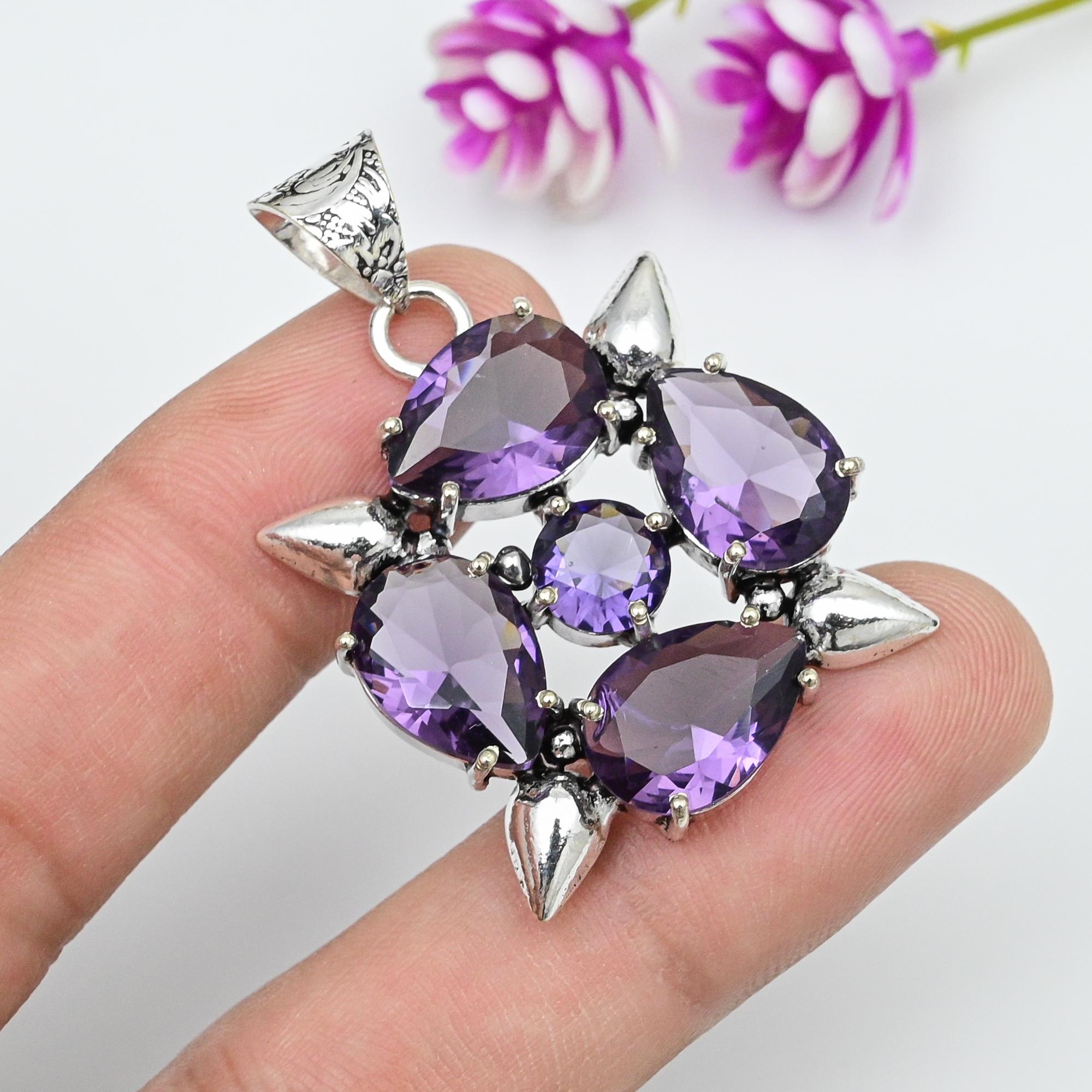 Amethyst Anhänger Edelstein Schmuck, 925 Sterling Silber Anhänger, Geschenk für Frauen handgefertigter Anhänger