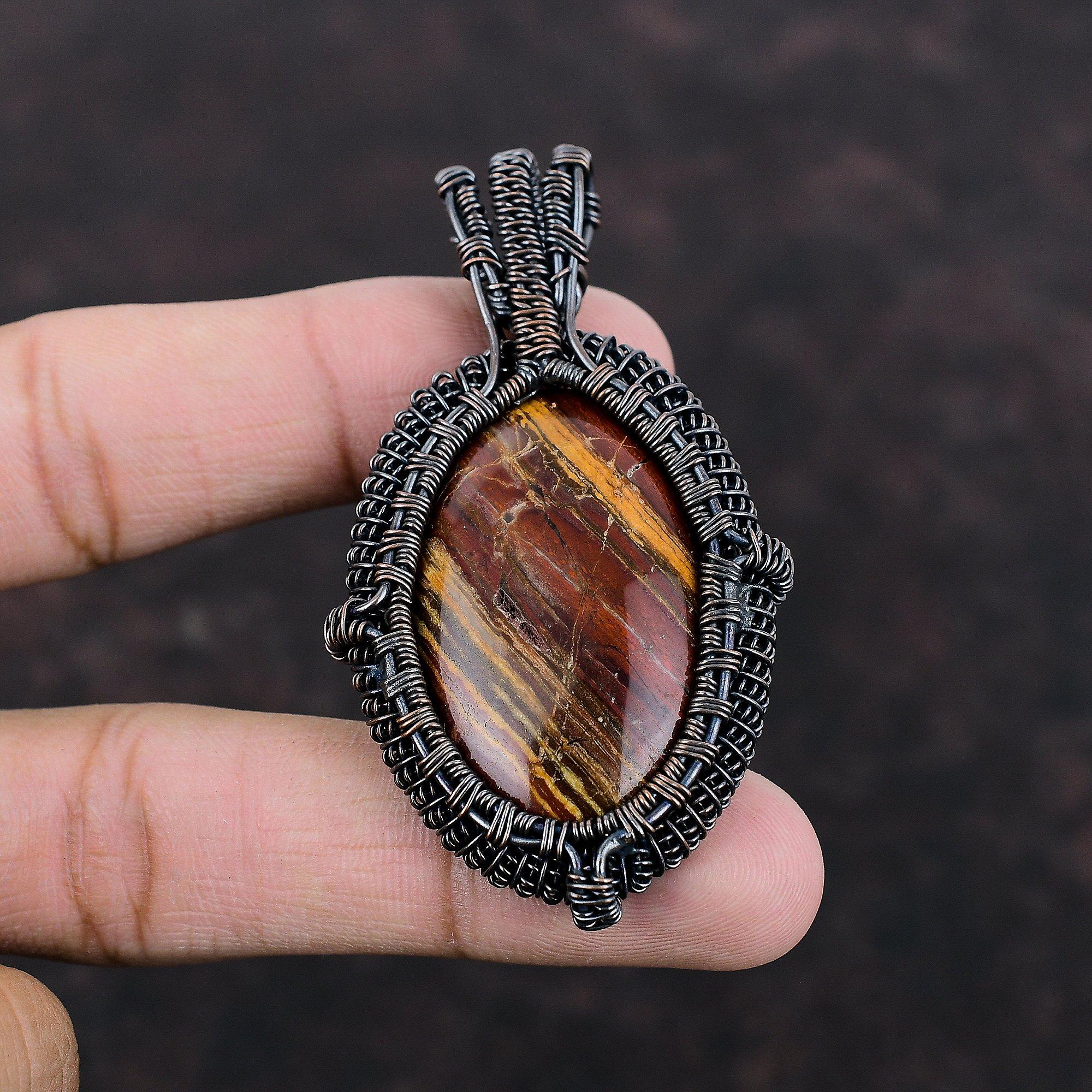 Pandantiv Jasper Piele de Șarpe Roșu Pandantiv Înfășurat în Sârmă de Cupru Bijuterii Cupru Antic Pandantiv cu Piatră Prețioasă Originală Bijuterii Handmade din Sârmă Cadou Pentru Ea