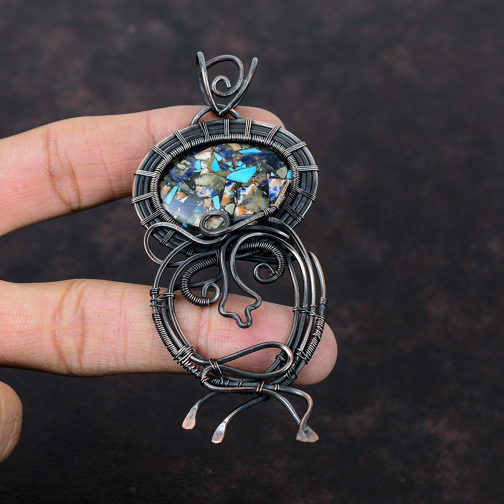 Copper Multi Turquoise Pendant Copper Wire Wrapped Pendant Handmade Pendant Wire Wrap Jewelry For Gift Women Pendant Copper Gemstone Jewelry