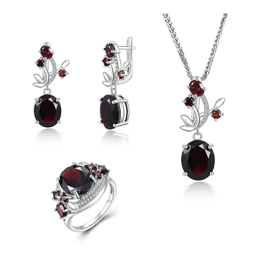 New & Eye Catching Natural Garnet Gemstone Ring Earrings Pendant Necklace Set Women Elegant Jewelry Engagement Anniversary Gift
