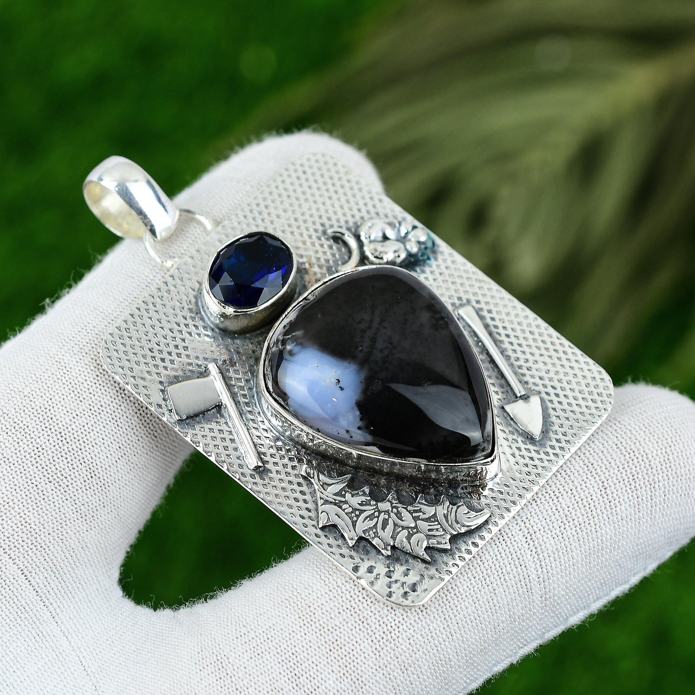 Anniversary Gift For Her Natural Dendrite Opal Gemstone Pendant 925 Silver