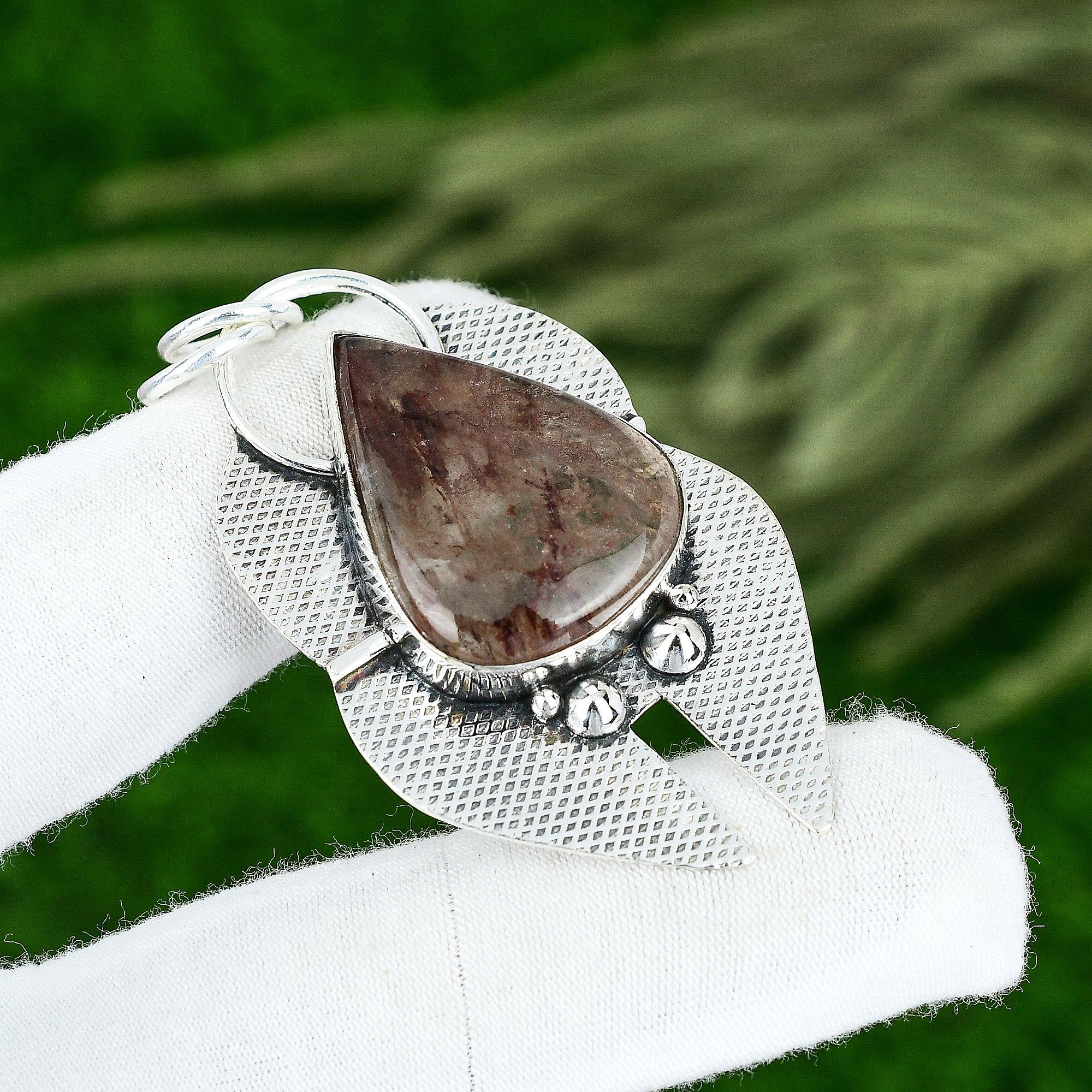 Offre Fête des Morts Argent 925 Pierre Quartz Elestial Poire Pendentif Sœur Bijou