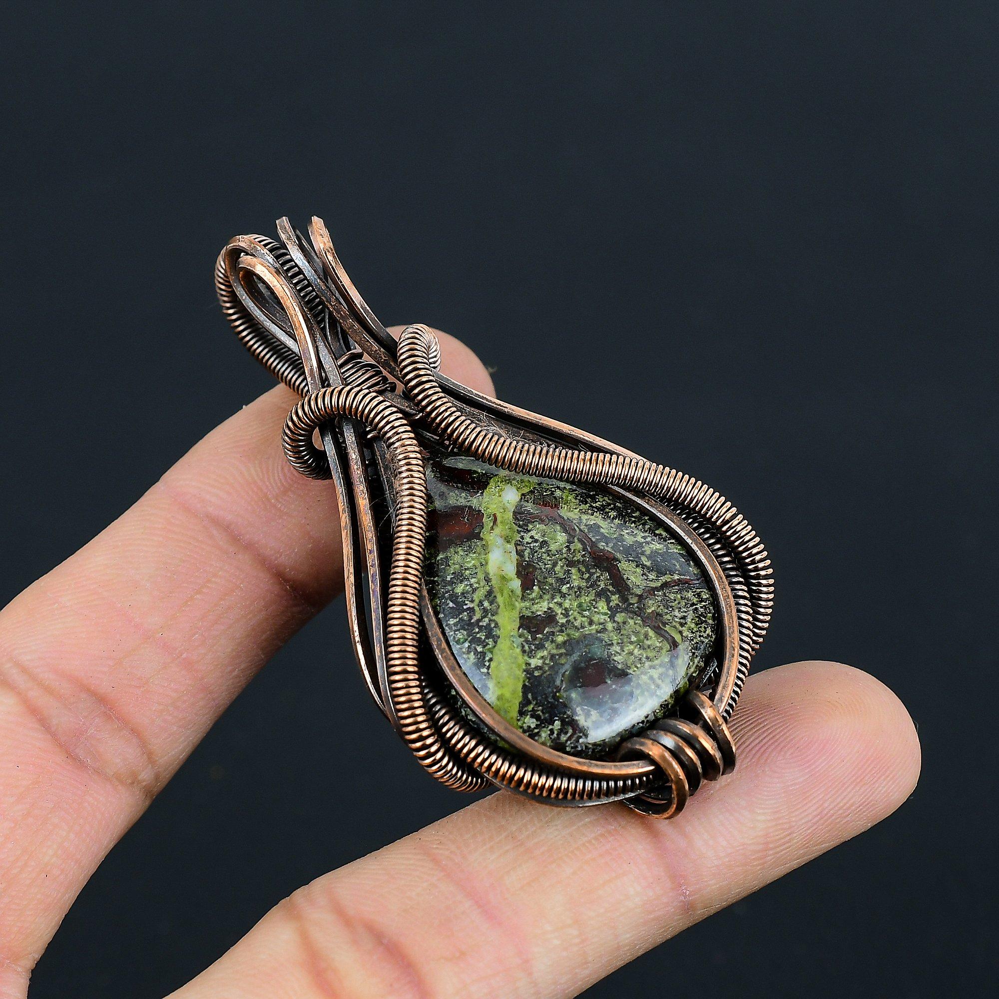 Dragon Blood Jasper Gemstone Handmade Copper Wire Wrap Jewelry Pendant For Memorial Gift