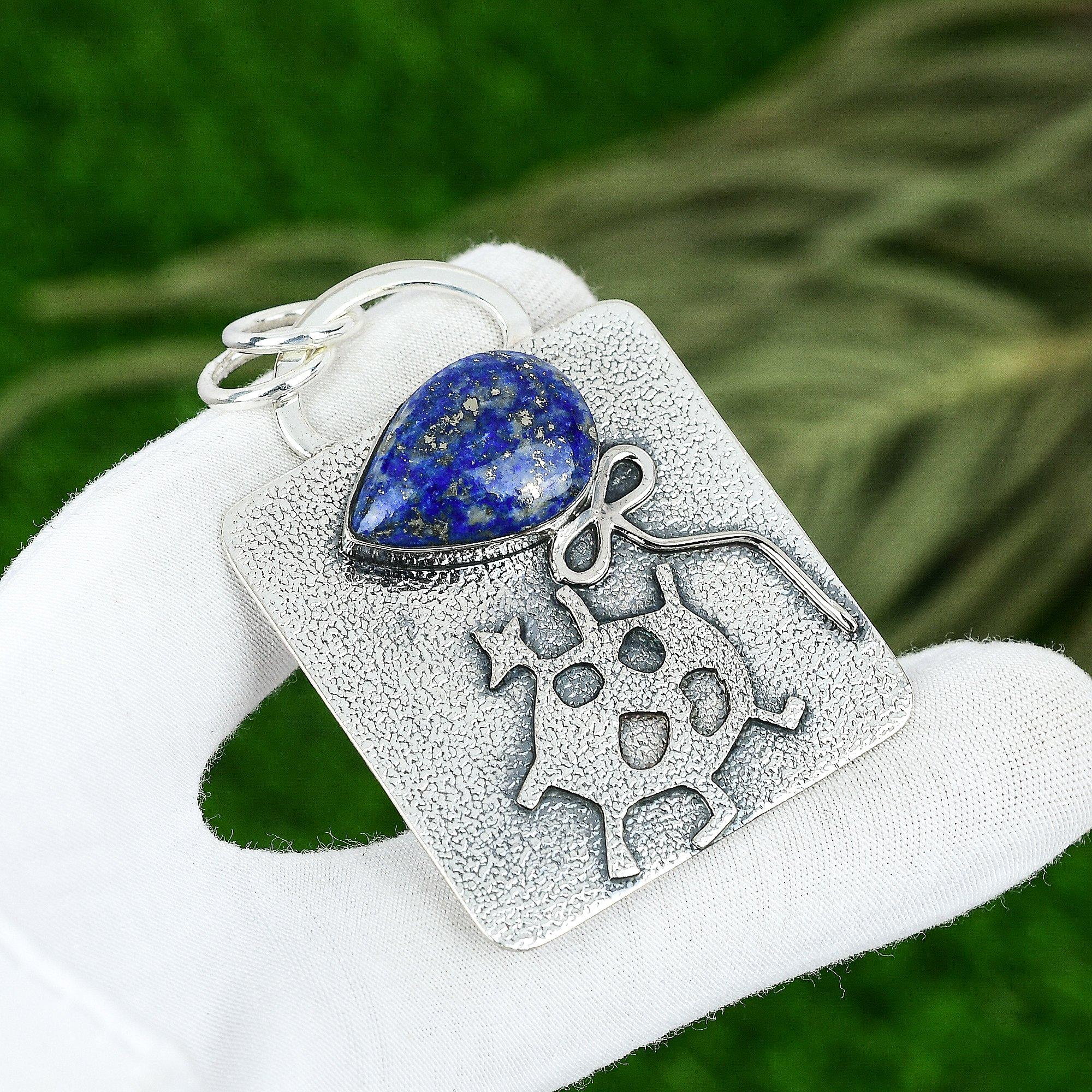 Přívěsek z přírodního lapisu lazuli 925 Sterlingového stříbra Indické šperky