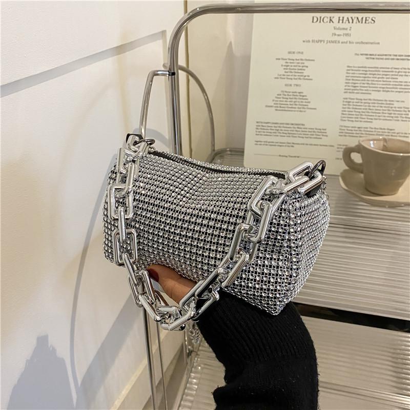 Allover Rhinestone Bucket Bag, Glitter Chain Prom Purse, Women's Mini Crossbody Bag