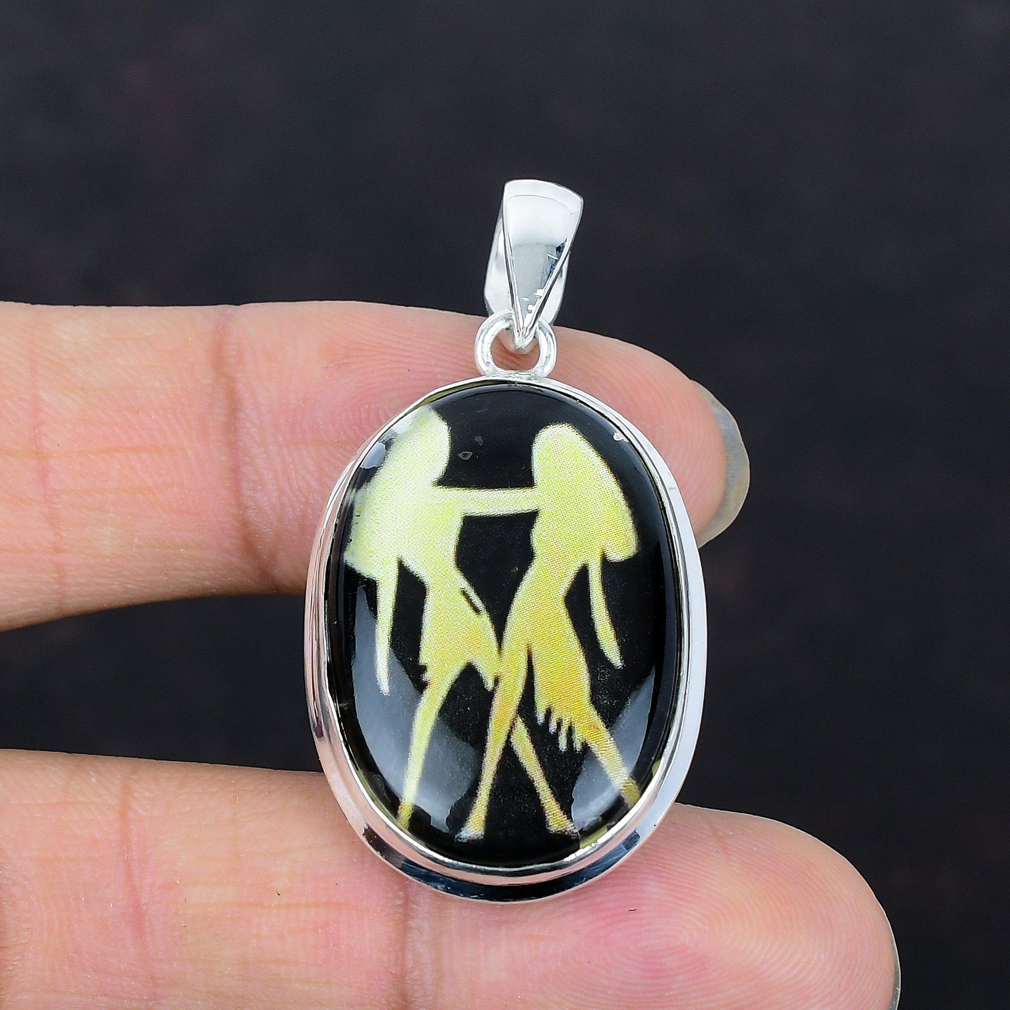 Gemini Zodiac Sign In Black Onyx Pendant Beautiful Astrology Pendant Gemstone Jewelry 925 Sterling Silver Pendant Handmade Horoscope Jewelry